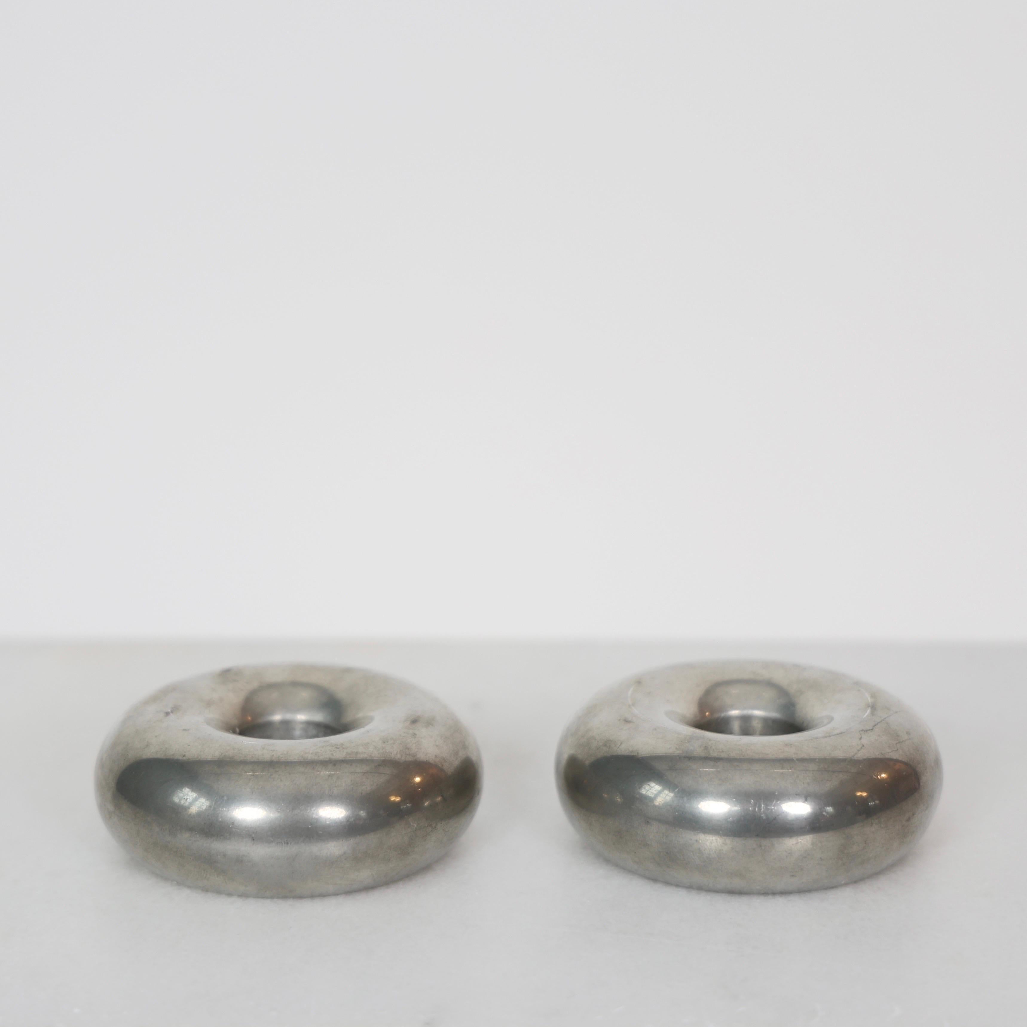 Pewter Candlesticks designed by Astrid Fog for Just Andersen, 1970s, Denmark In Good Condition For Sale In Værløse, DK