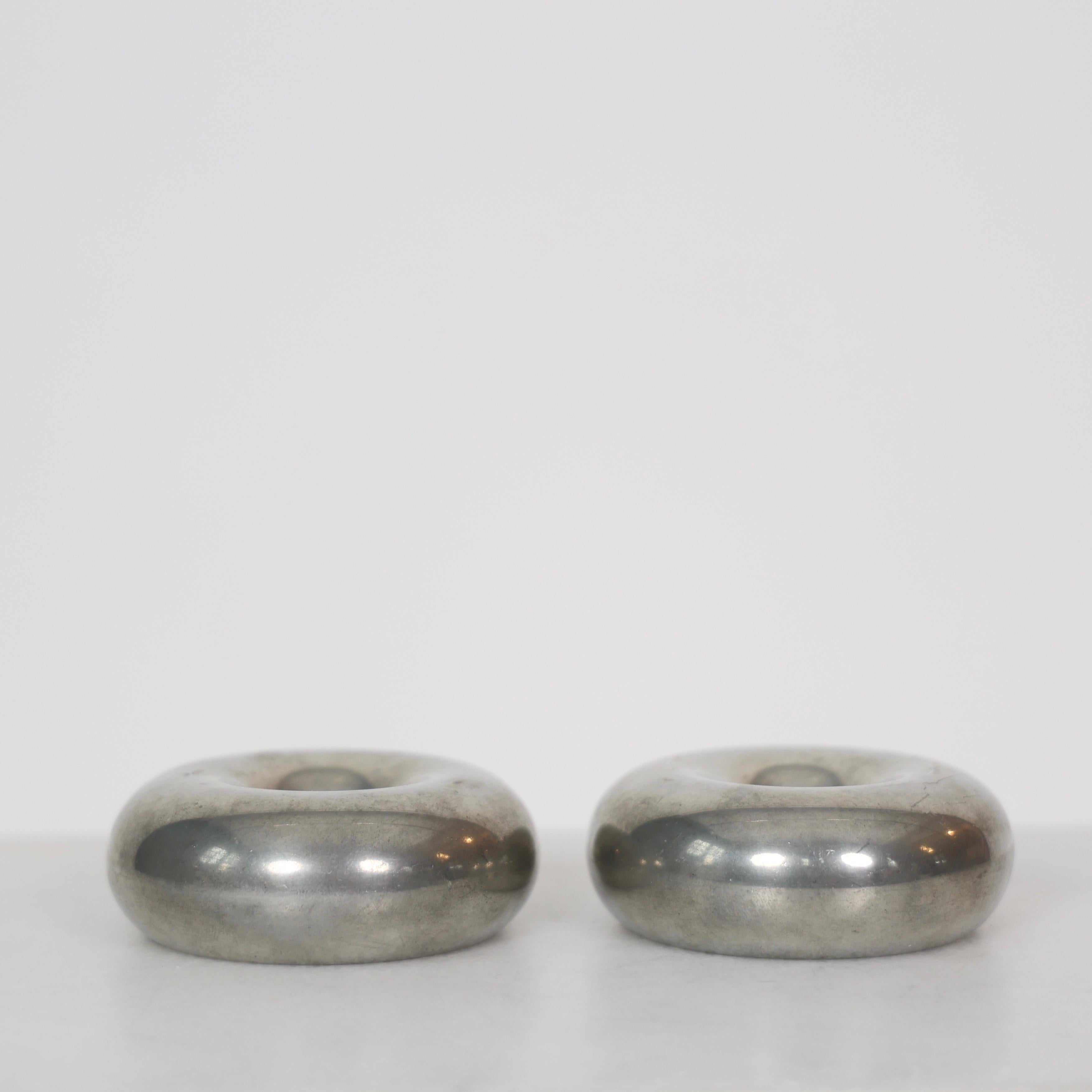 Late 20th Century Pewter Candlesticks designed by Astrid Fog for Just Andersen, 1970s, Denmark For Sale