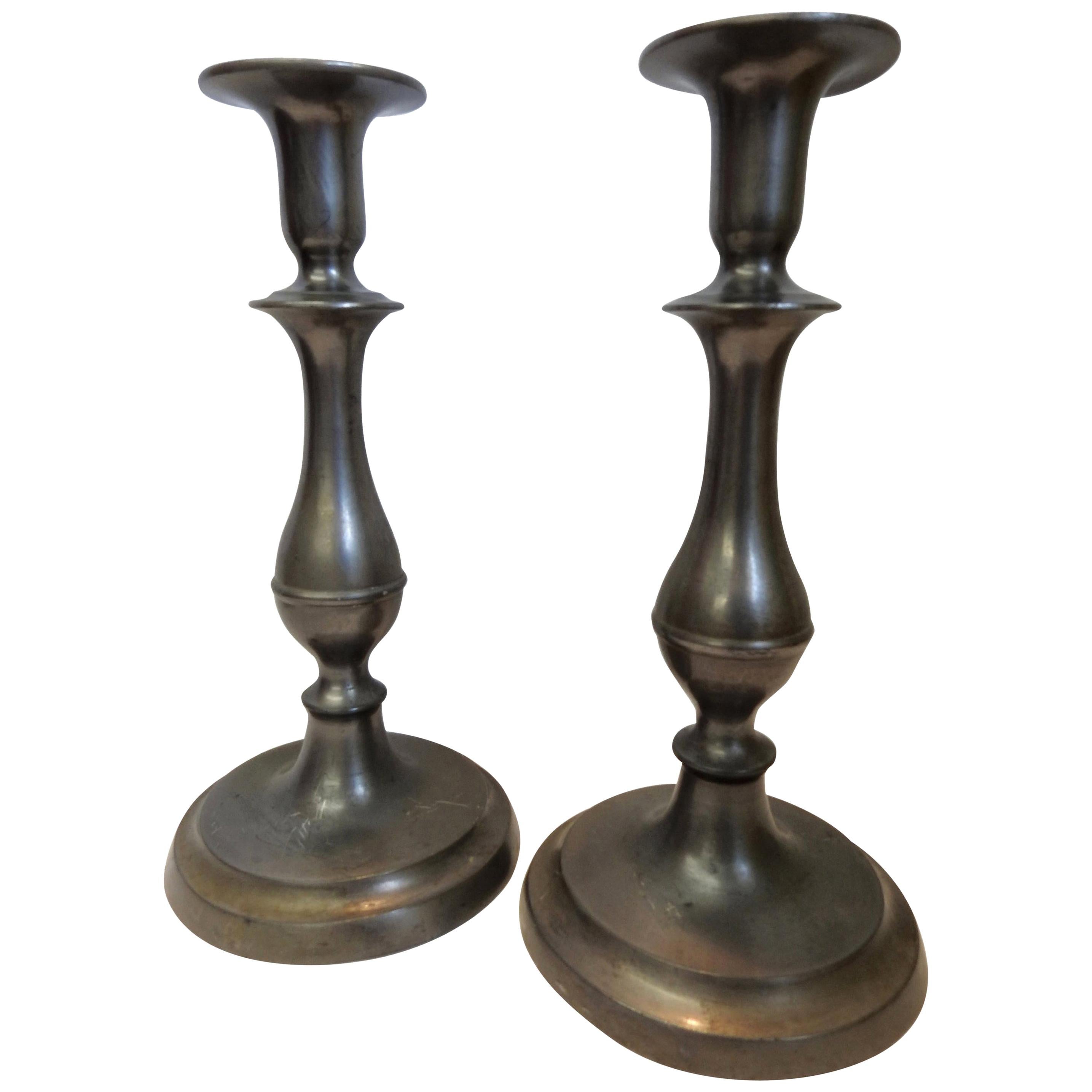 Pewter Candlesticks in the Colonial Style, Pair For Sale