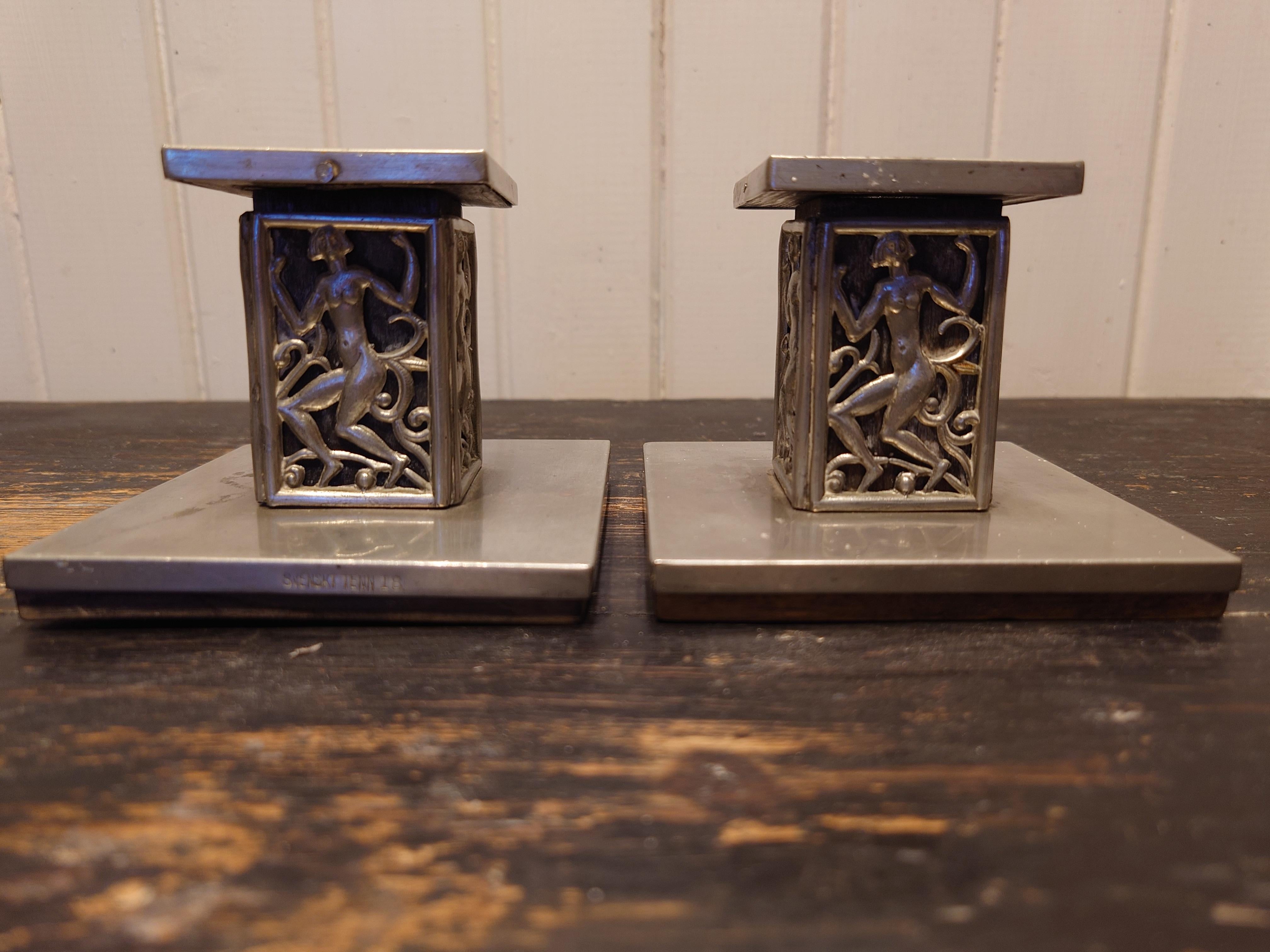 Pewter candlesticks made by David Wretling. Art deco 30s  For Sale 3