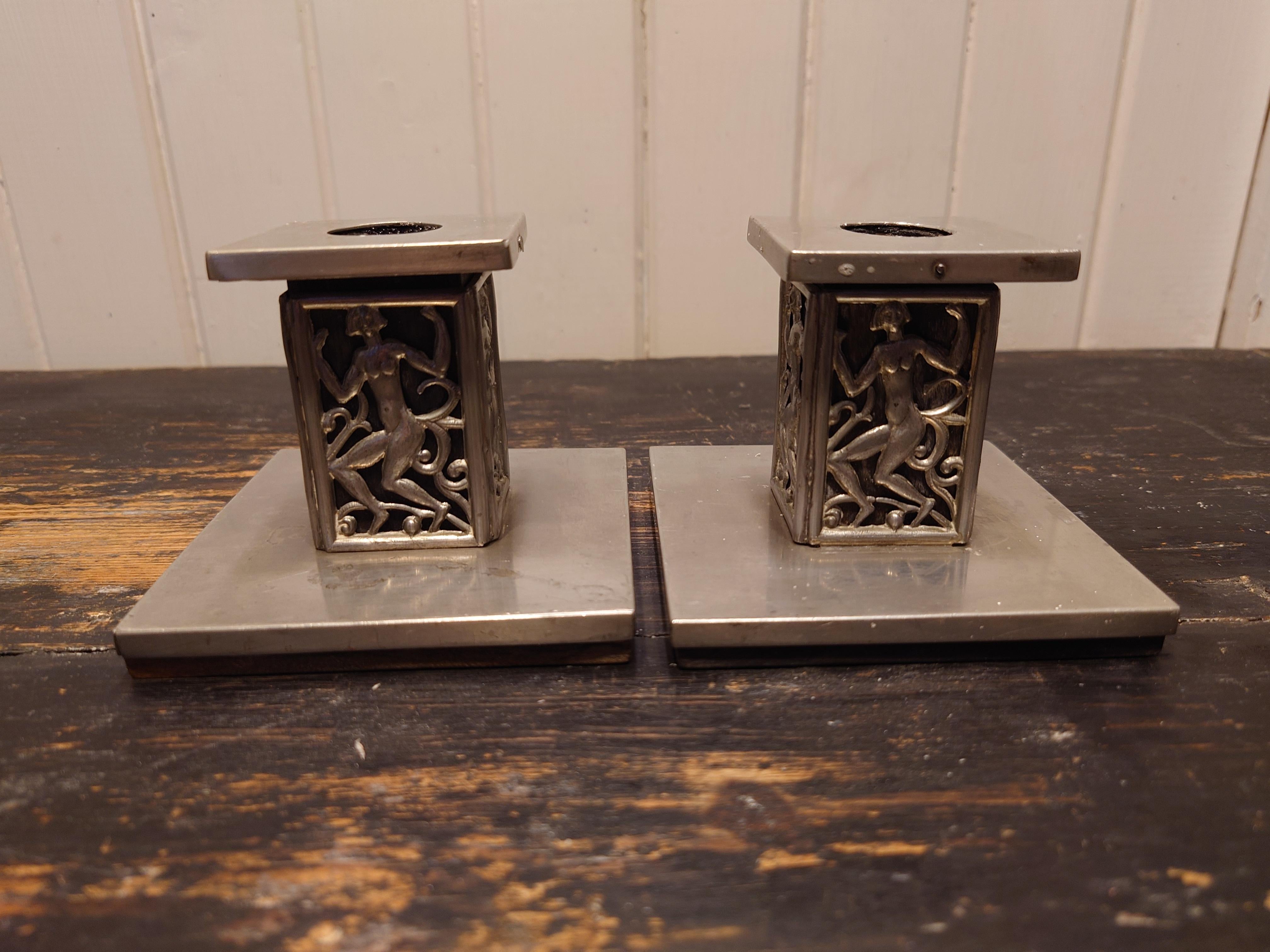 Pewter candlesticks made by David Wretling. Art deco 30s  For Sale 4