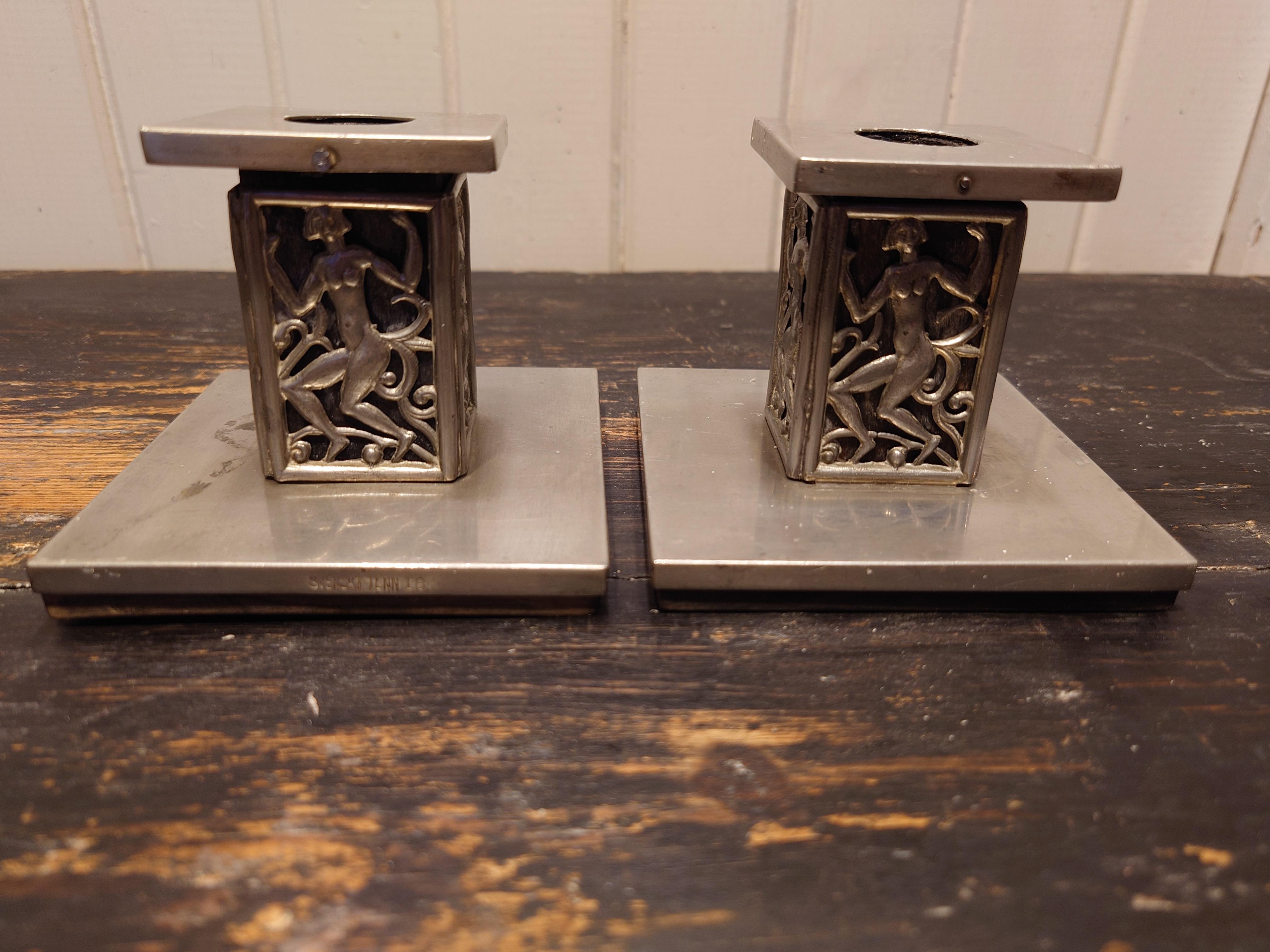 Pewter candlesticks made by David Wretling. Art deco 30s  For Sale 5