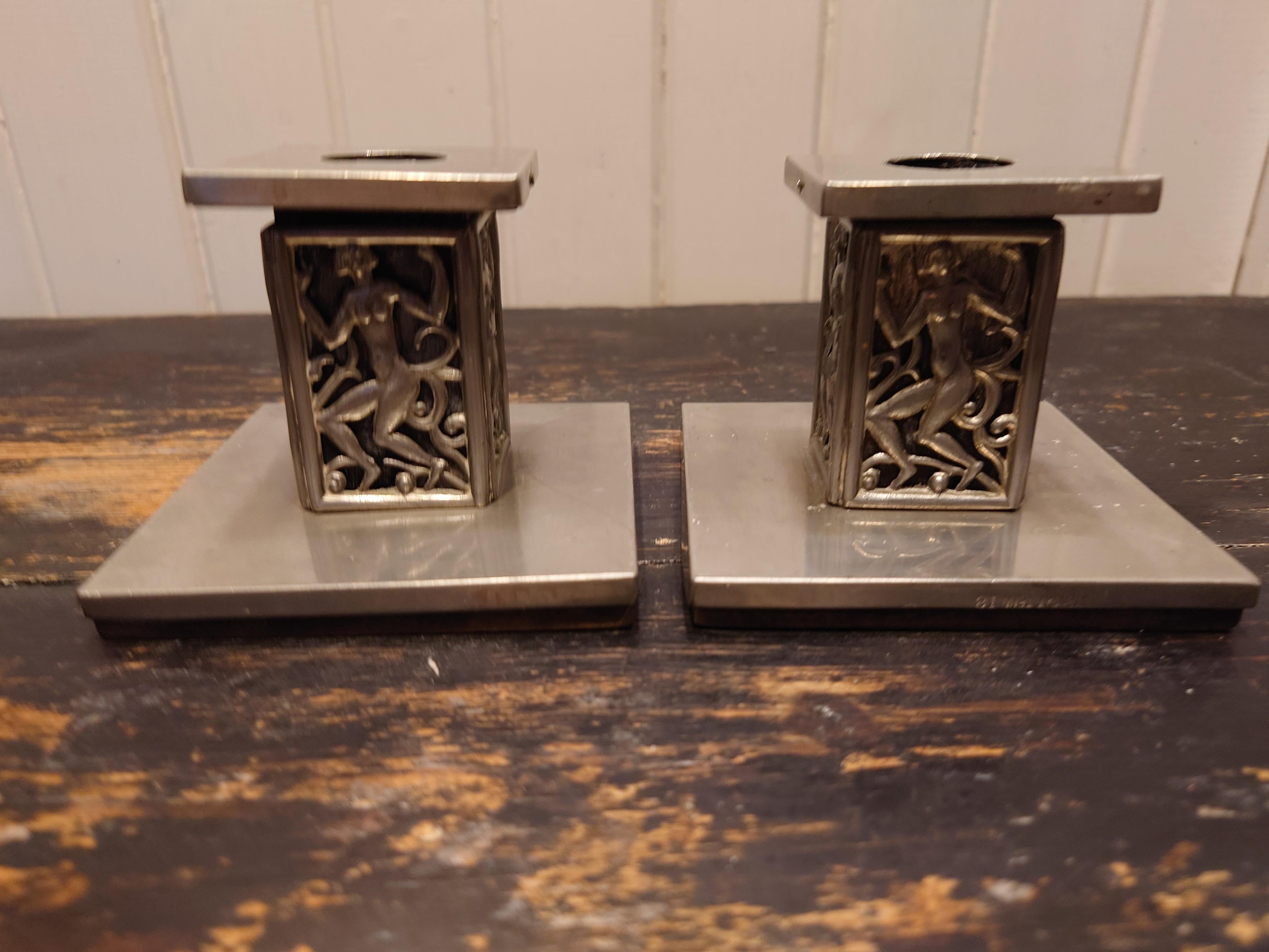 Pewter candlesticks made by David Wretling. Art deco 30s  For Sale 9