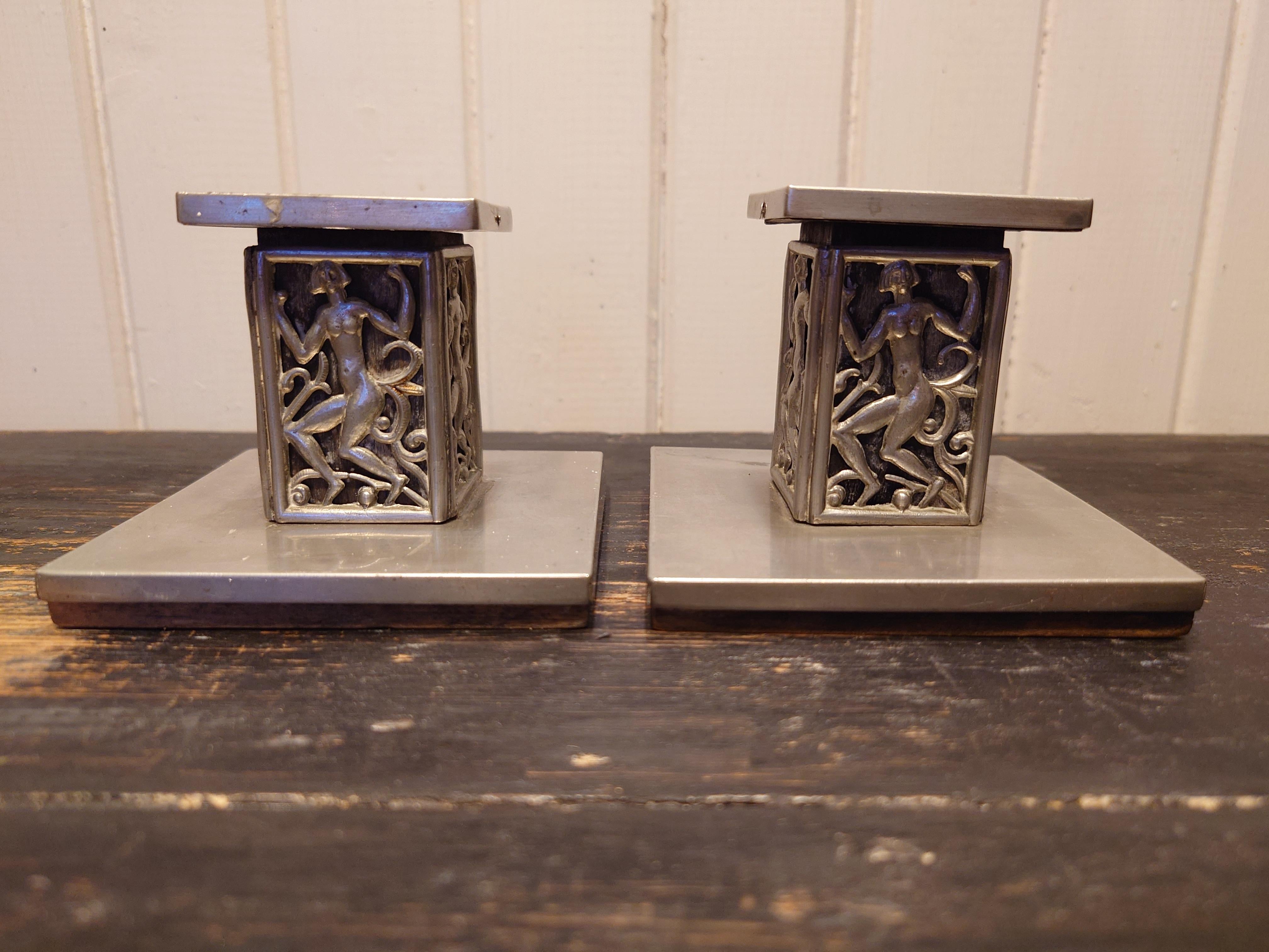 Art Deco Pewter candlesticks made by David Wretling. Art deco 30s  For Sale