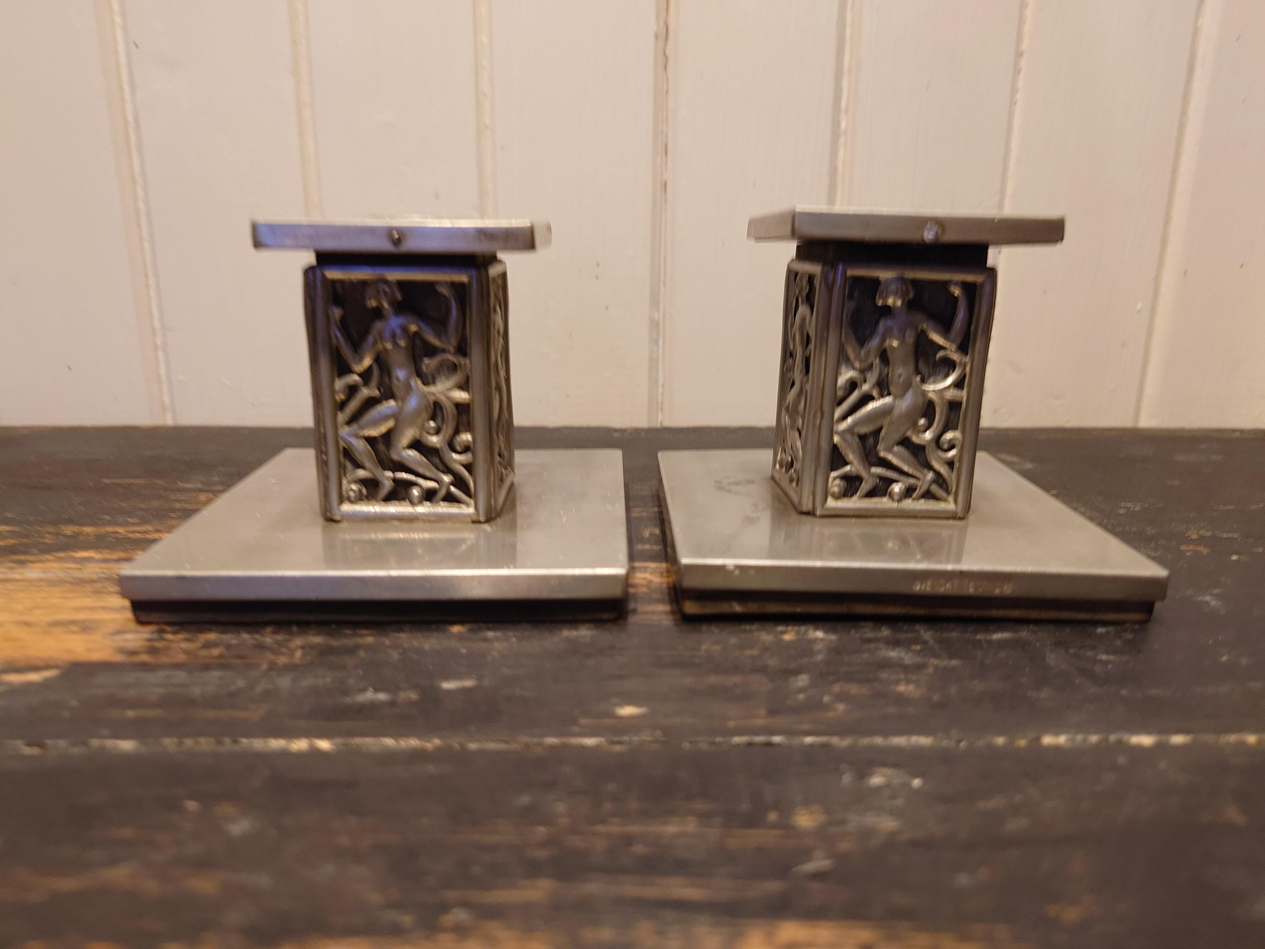Swedish Pewter candlesticks made by David Wretling. Art deco 30s  For Sale