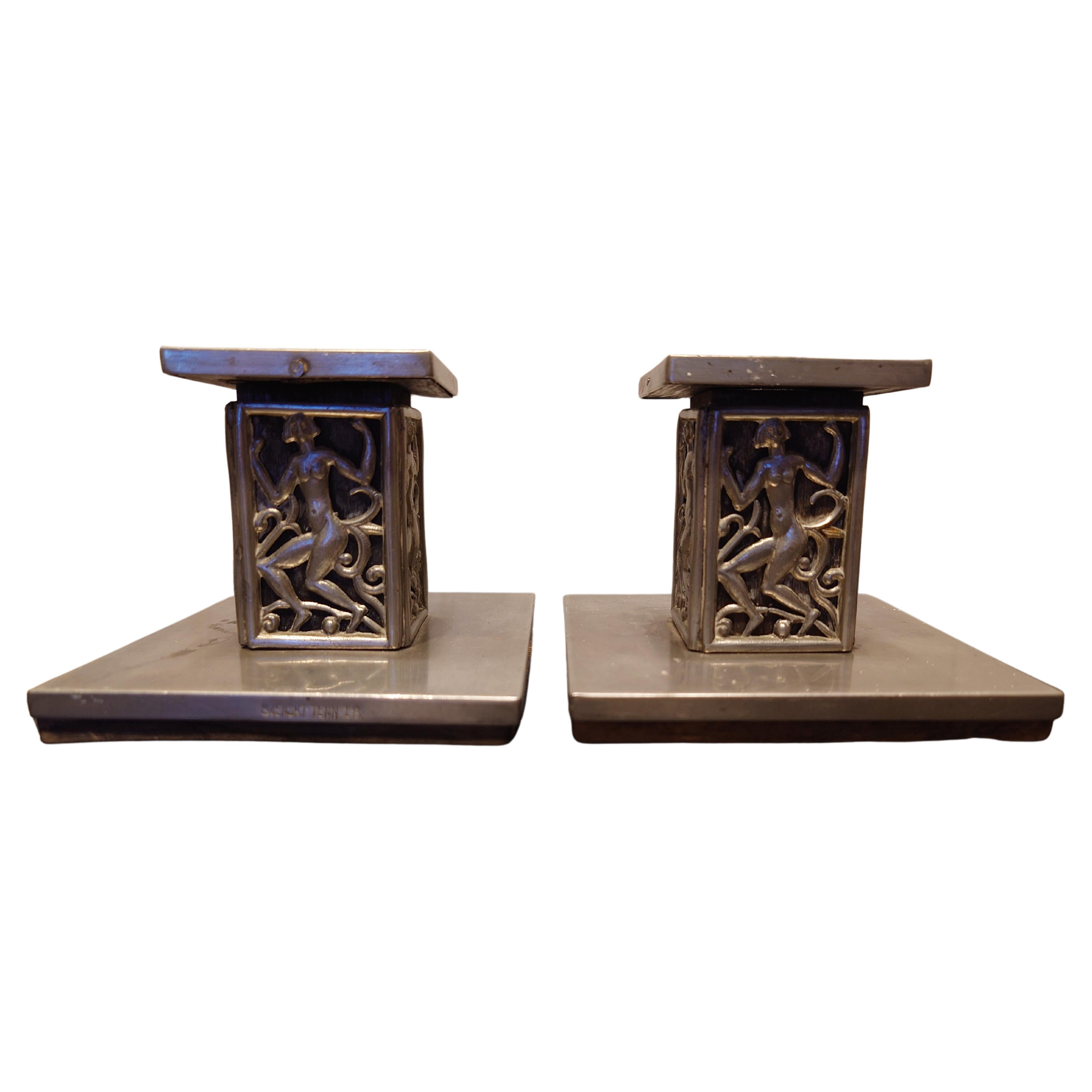 Pewter candlesticks made by David Wretling. Art deco 30s