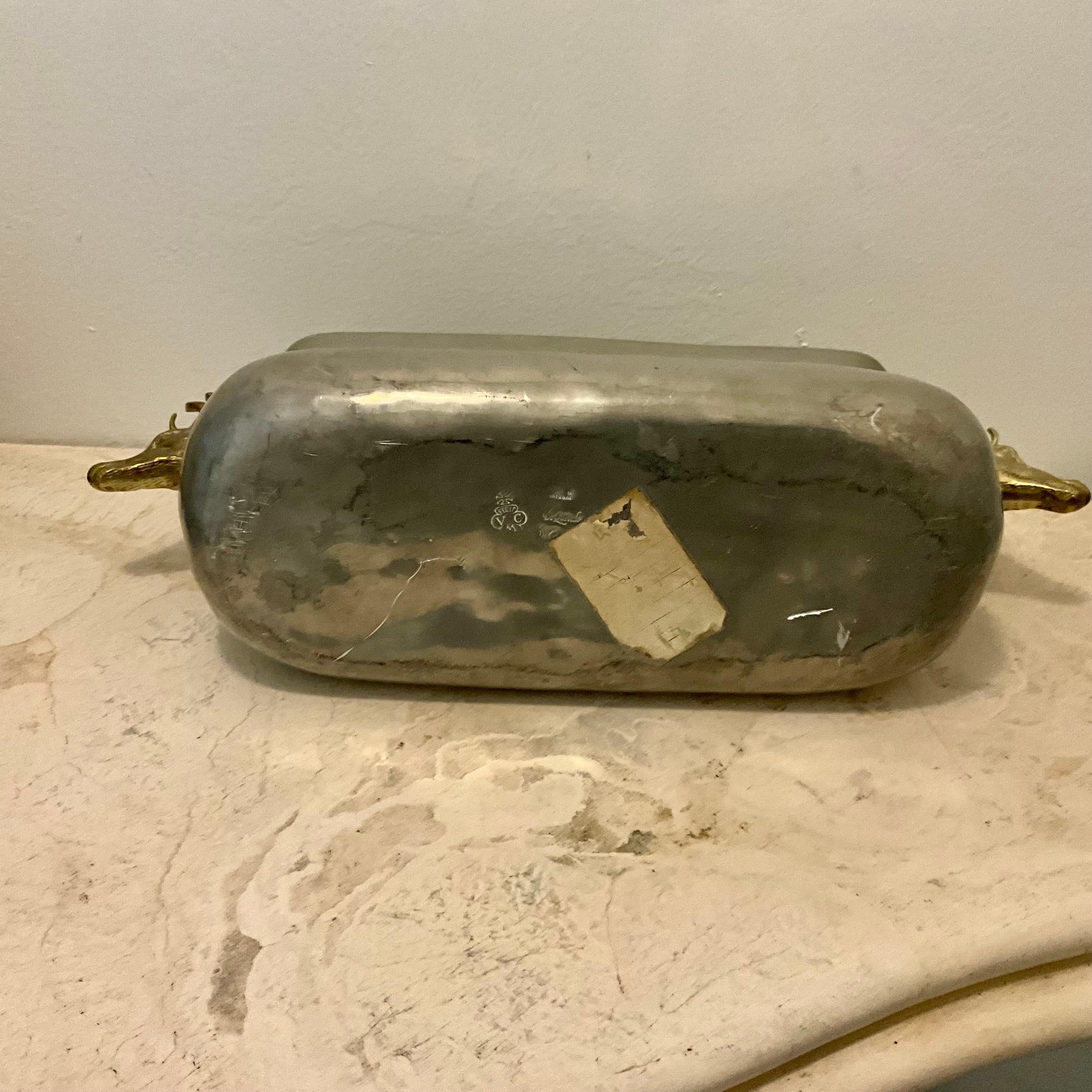 Centre de table en étain avec poignées en cerf en laiton par De Quevedo & De Campos pour Valenti en vente 2