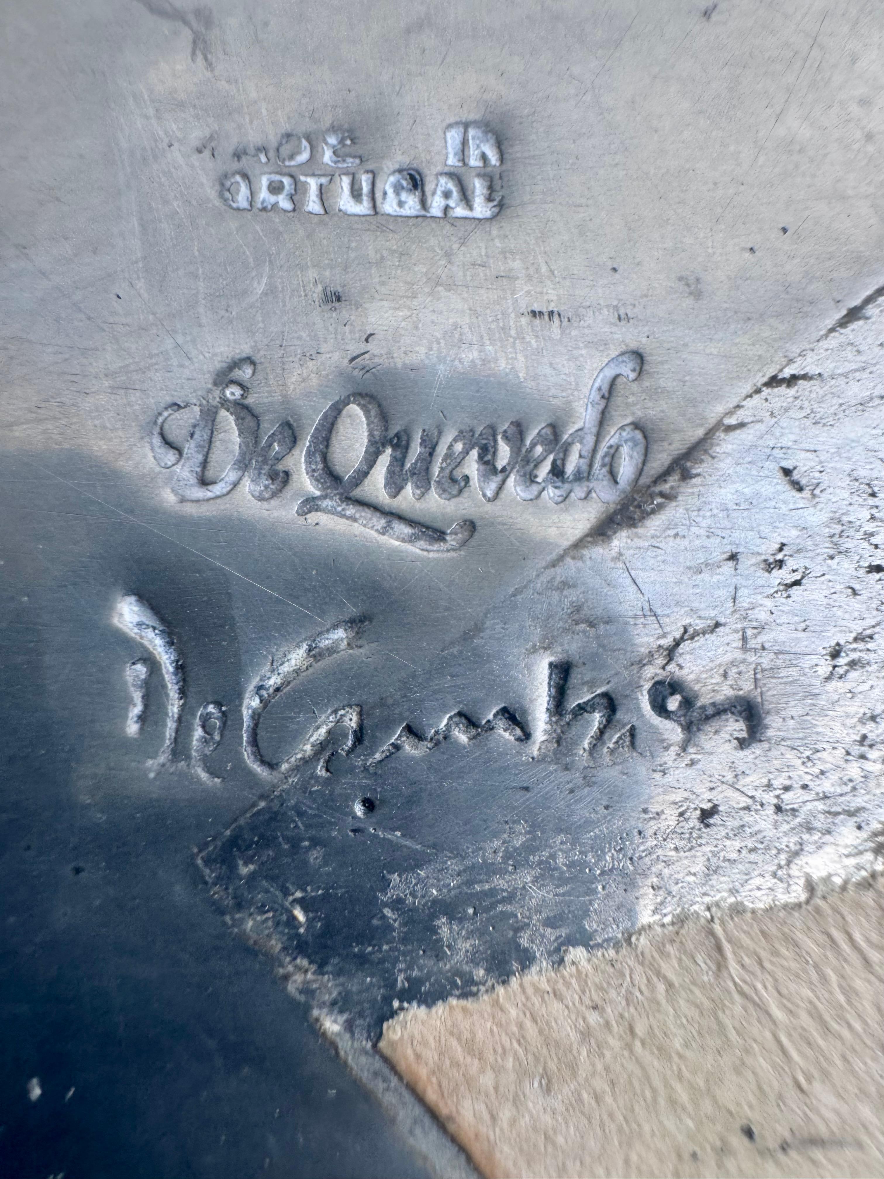 Centre de table en étain avec poignées en cerf en laiton par De Quevedo & De Campos pour Valenti en vente 3