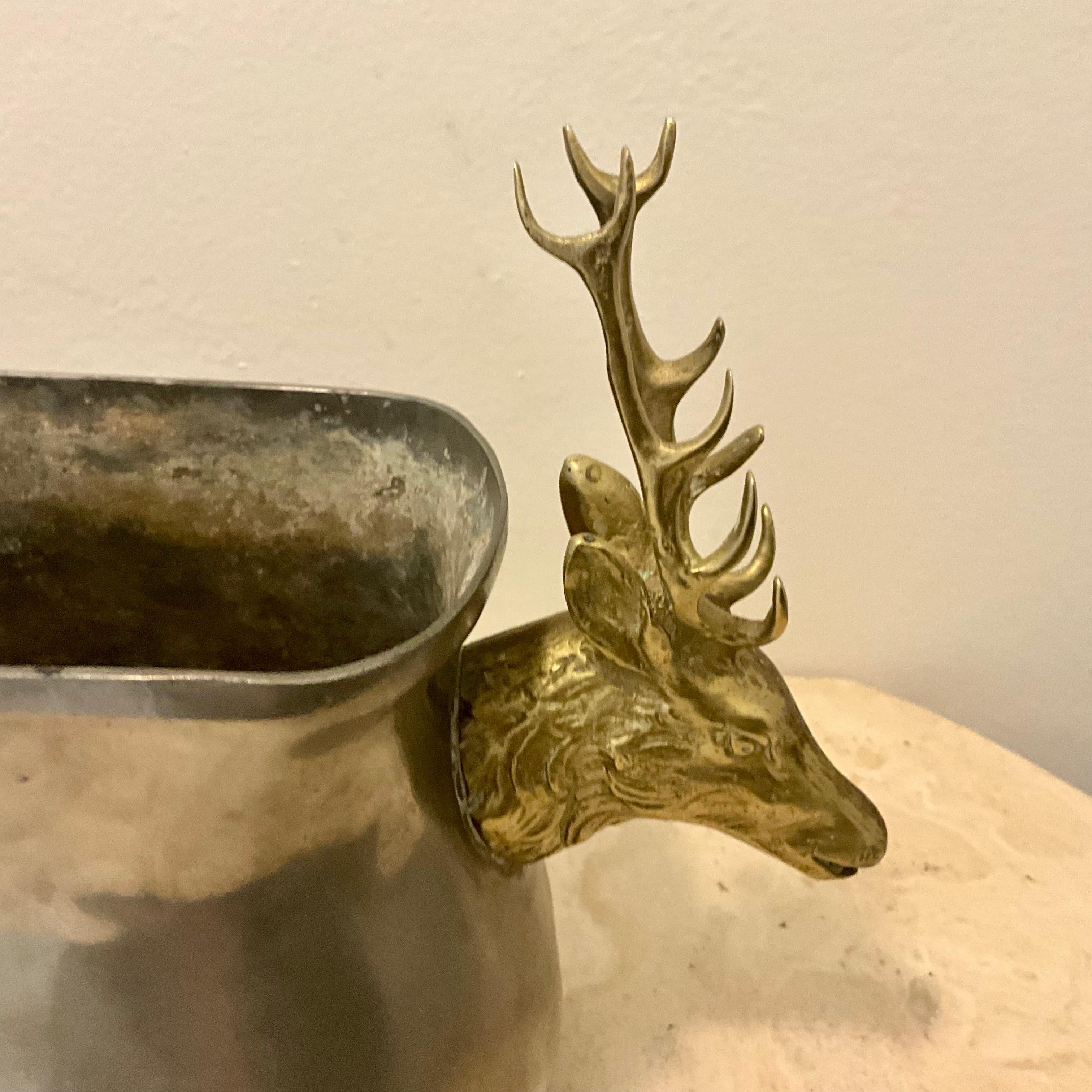 Fait main Centre de table en étain avec poignées en cerf en laiton par De Quevedo & De Campos pour Valenti en vente