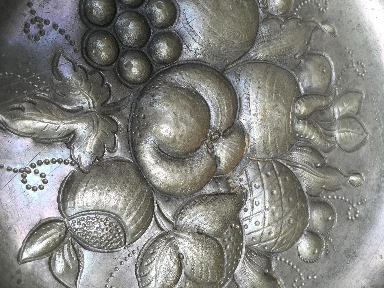 Late 18th Century Pewter Charger with Fruit, Possibly American, circa 1771 For Sale