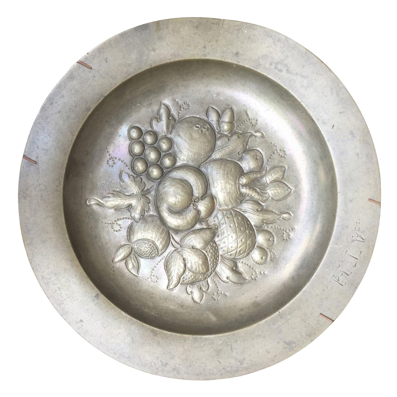 Pewter Charger with Fruit, Possibly American, circa 1771 For Sale