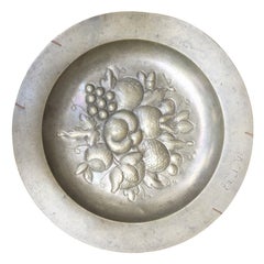 Antique Pewter Charger with Fruit, Possibly American, circa 1771