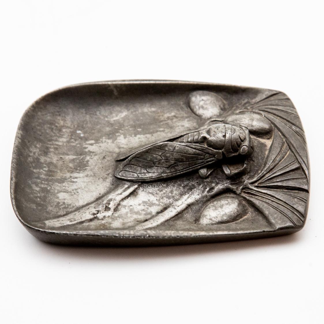 Art Nouveau Pewter Cicada Vide Poche by Maurice Daurat