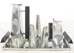 Pewter Crafters Seven Pieces Coffee Tea Set Pepper Salt Tray Art Deco