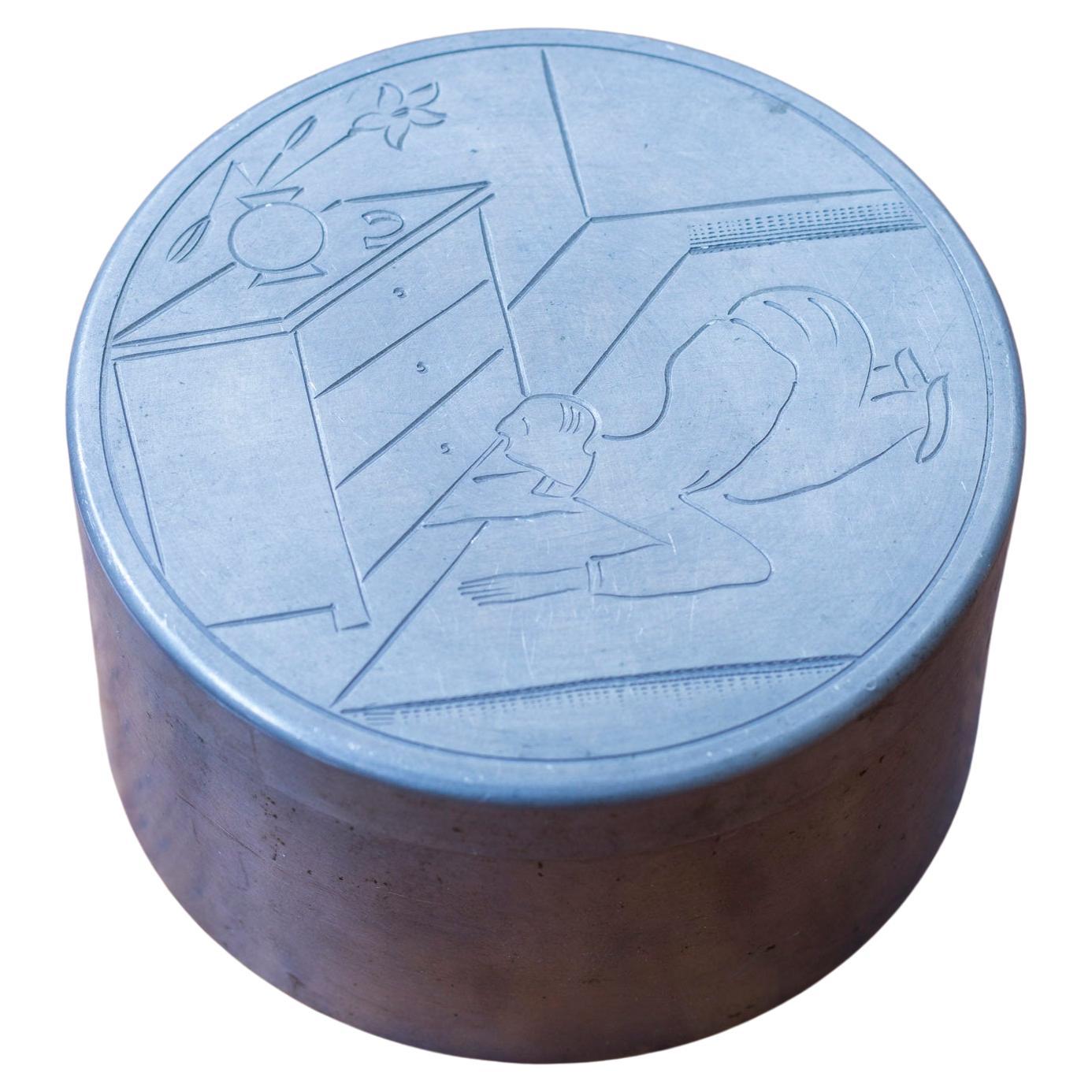 Pewter cufflink box by Sylvia Stave, produced by C. G. Hallberg in 1934 For Sale