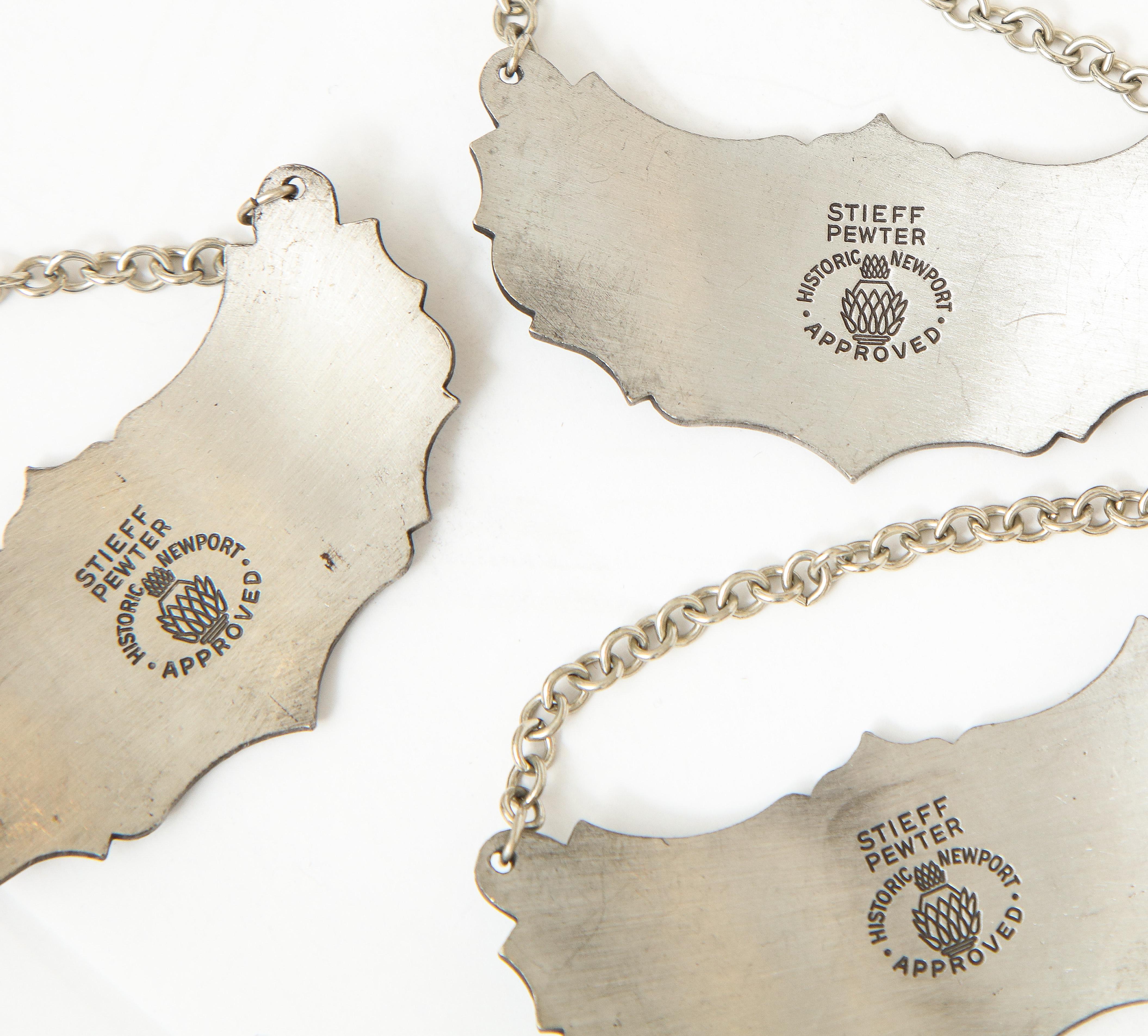 American Stieff Pewter Decanter Labels, Bar Accessories