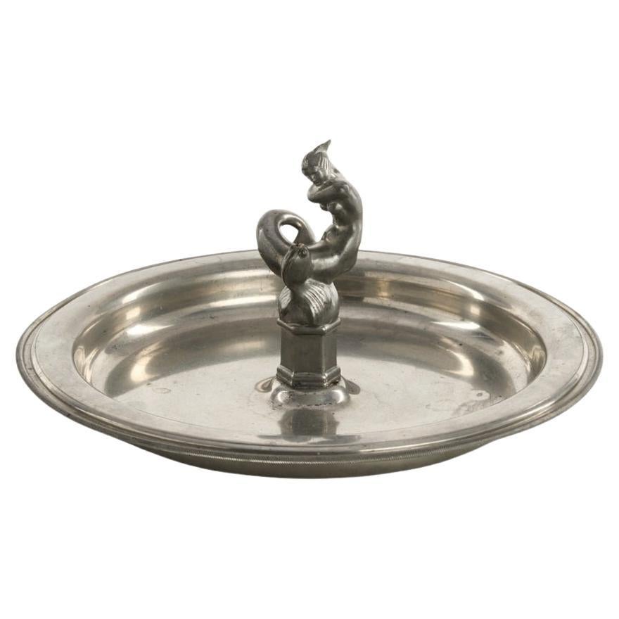 Pewter Dish with Mermaid and Fish Centerpiece in The Style of Just Andersen im Angebot
