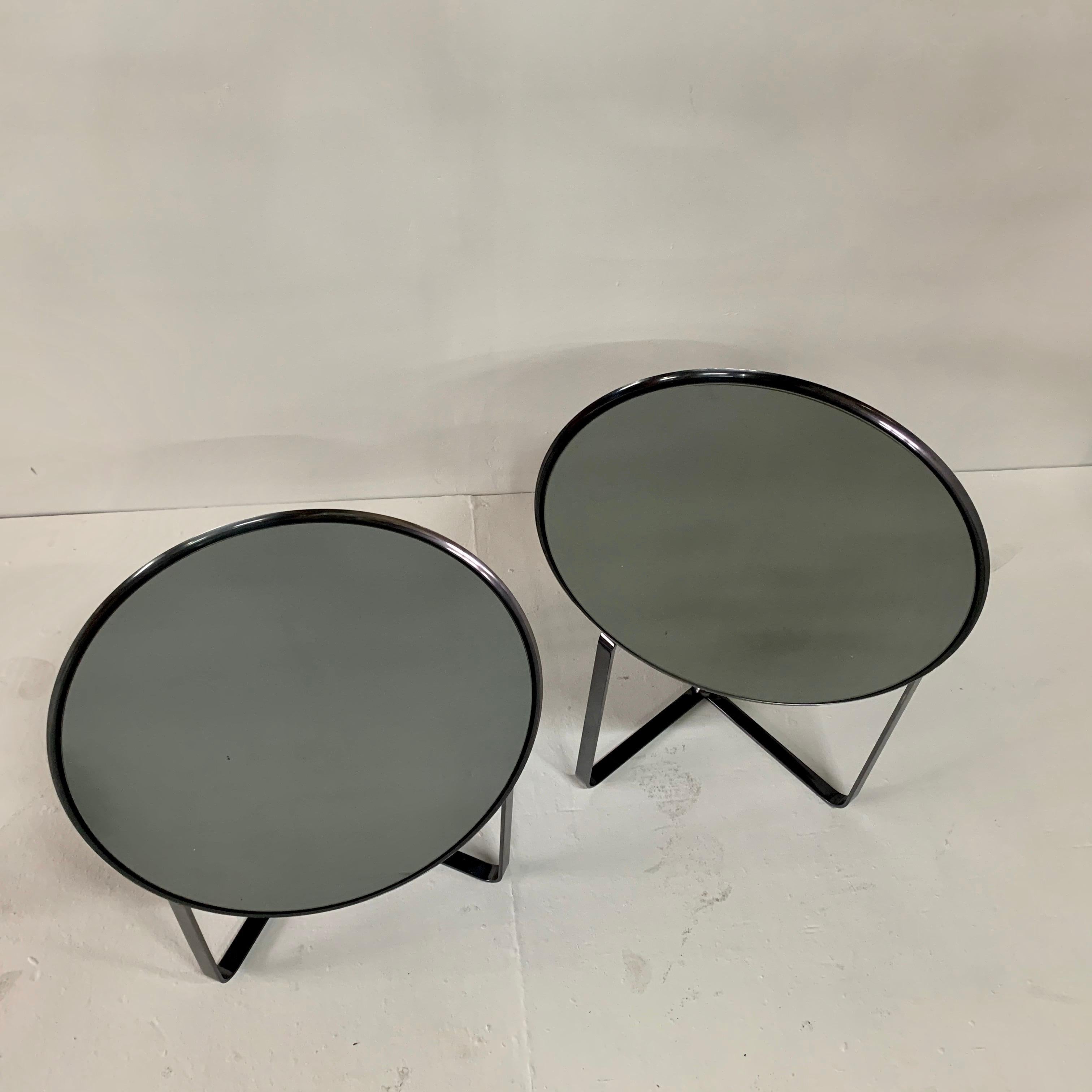 Modern Pewter Finish Low Tiered Side Tables, Pair For Sale
