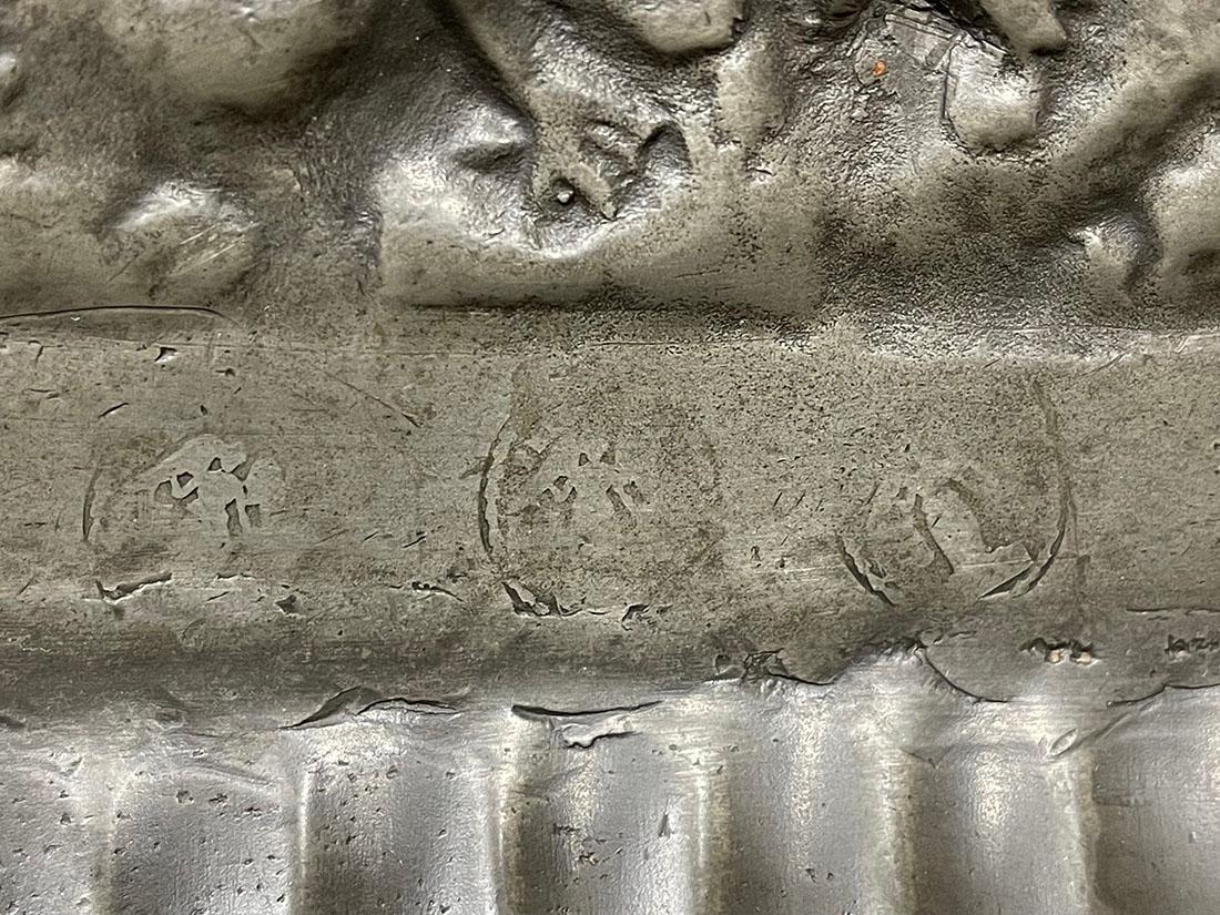 European Pewter fountain and basin with a scene of Saint George and the dragon For Sale