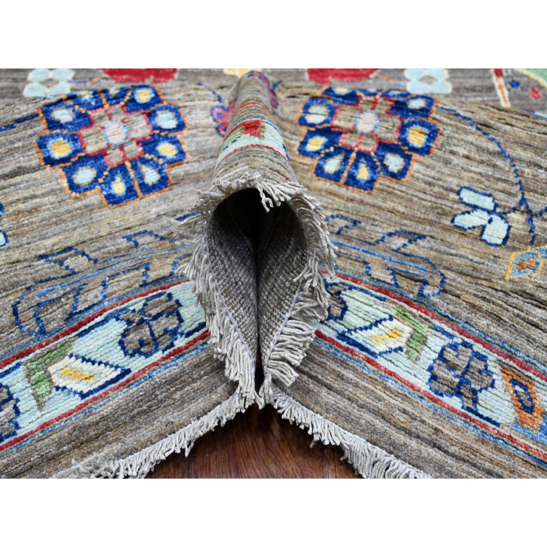 Noué à la main Tapis oriental Karajeh à motif géométrique noué à la main gris étain 10'2
