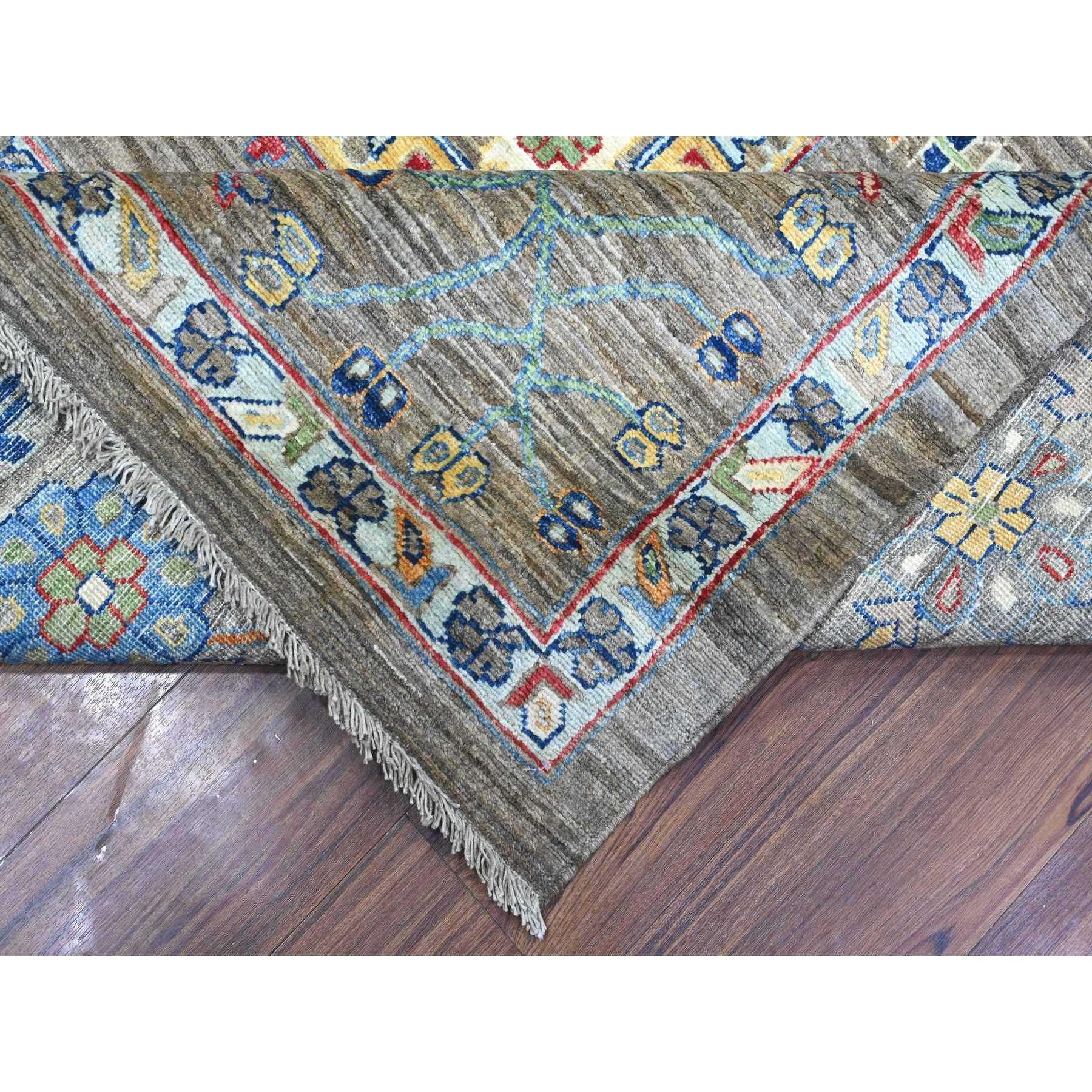Tapis oriental Karajeh à motif géométrique noué à la main gris étain 10'2