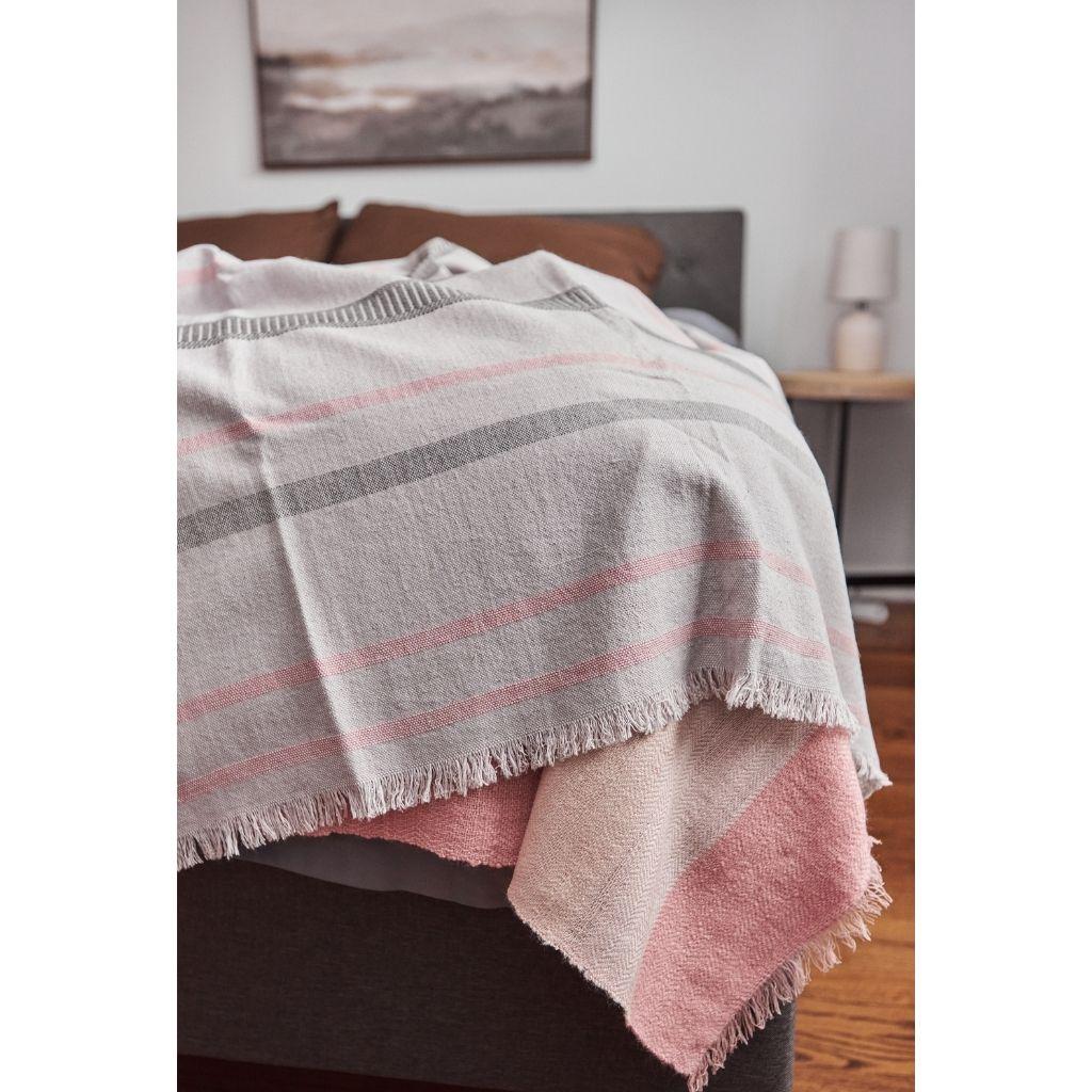 Modern Pewter Gray Handloom Throw / Blanket in Organic Cotton For Sale