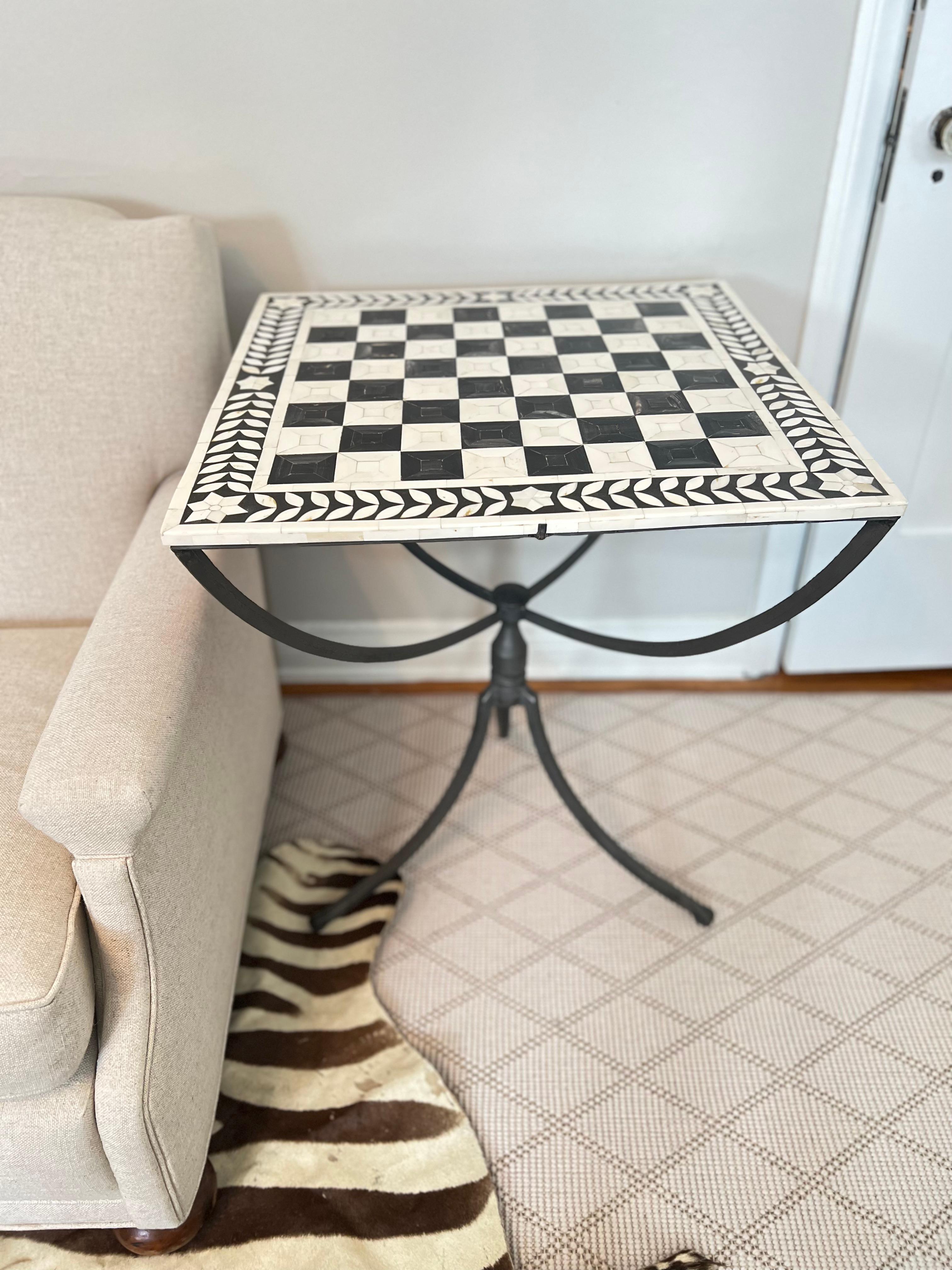 Pewter Gueridon Table with Inlay Tessellated Bone Top For Sale 5