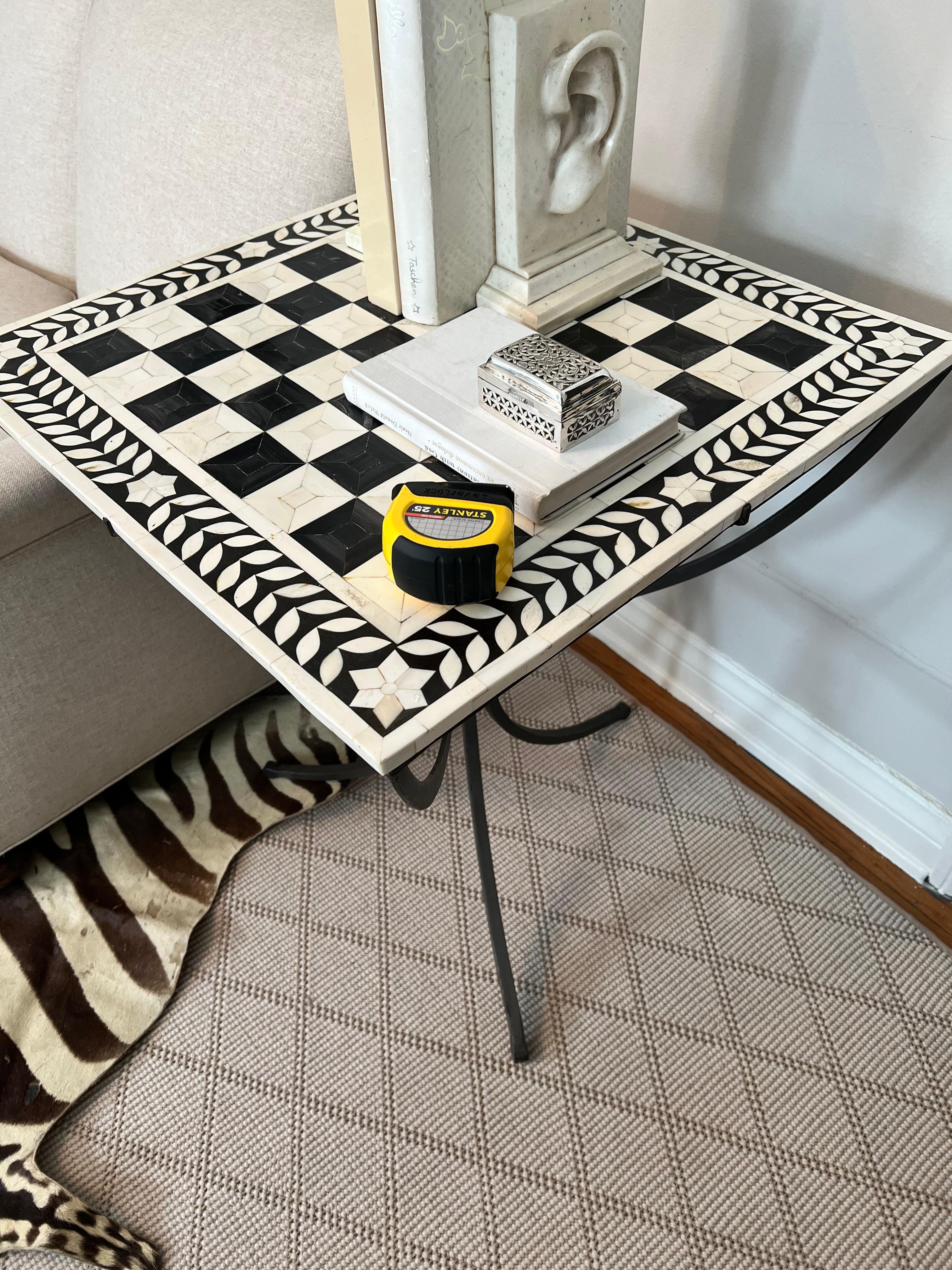 Pewter Gueridon Table with Inlay Tessellated Bone Chess Checkers Top For Sale 6
