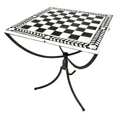 Pewter Gueridon Table with Inlay Tessellated Bone Chess Checkers Top