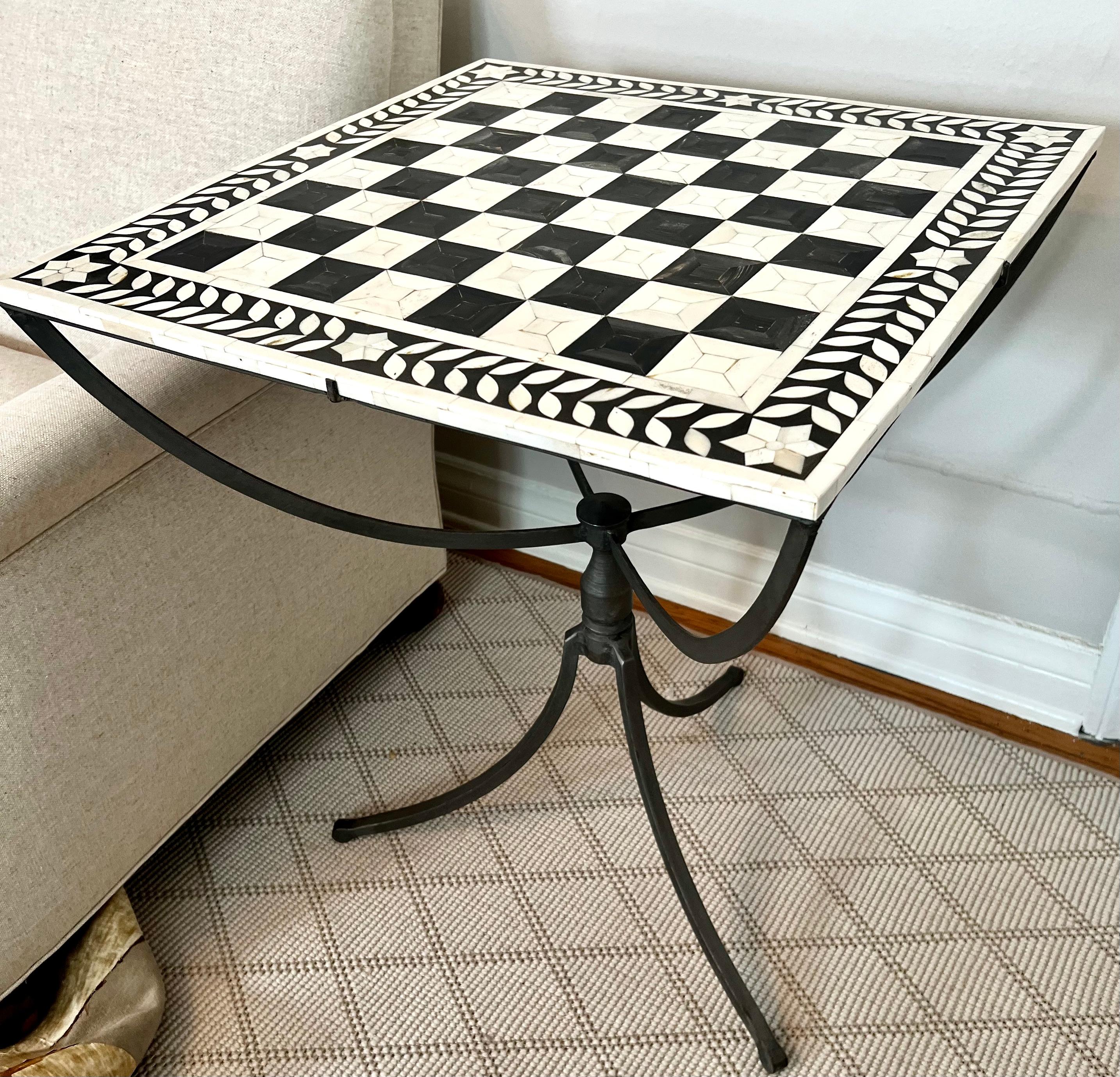 Pewter Gueridon Table with Inlay Tessellated Bone Top In Good Condition For Sale In Los Angeles, CA