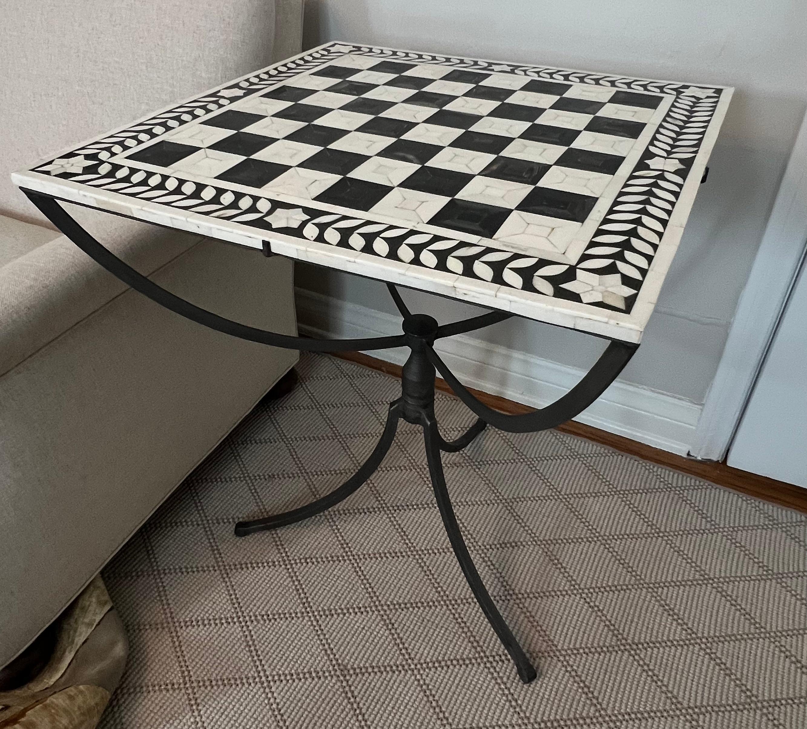 Pewter Gueridon Table with Inlay Tessellated Bone Top For Sale 3