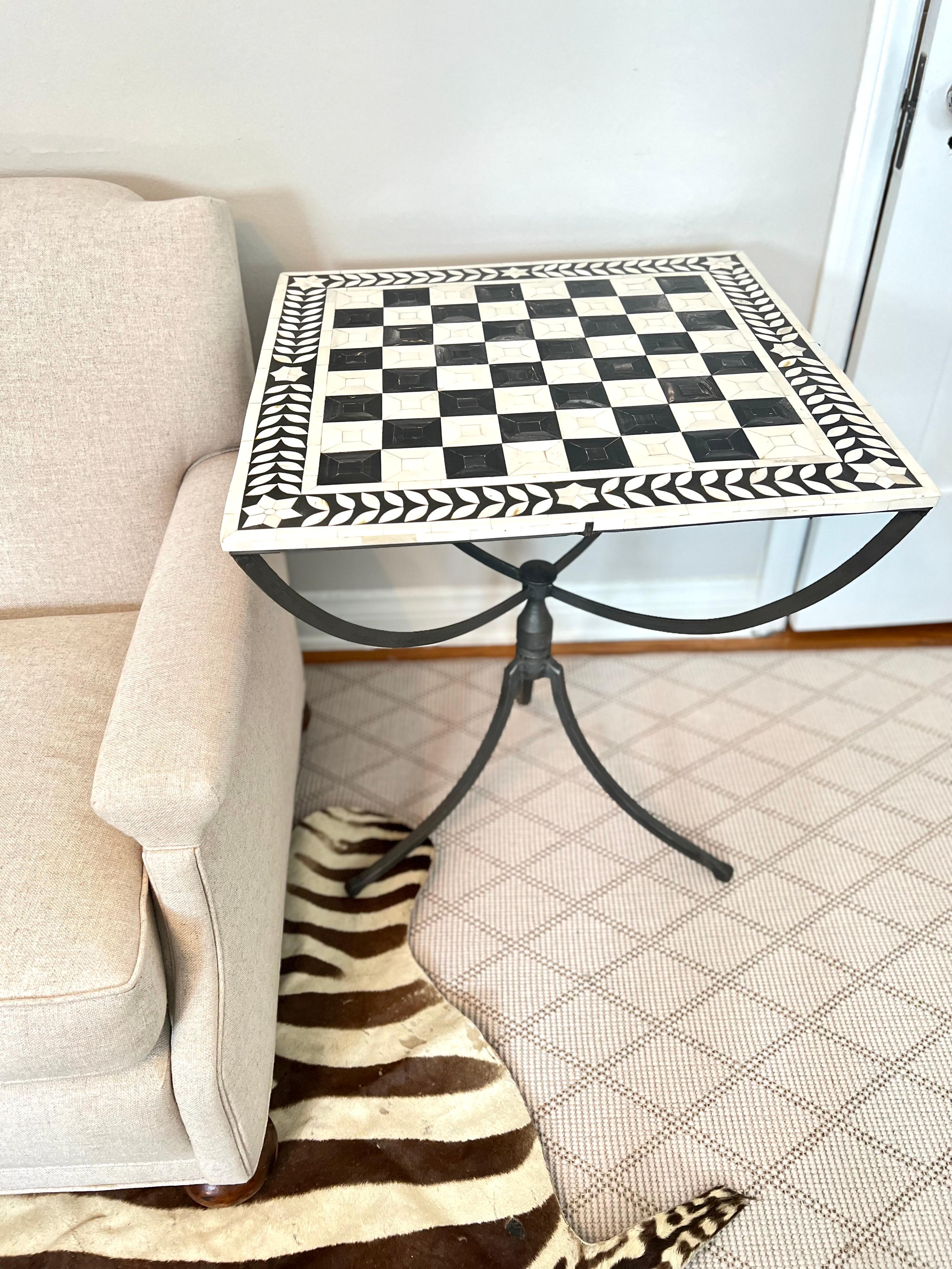 Pewter Gueridon Table with Inlay Tessellated Bone Top For Sale 4