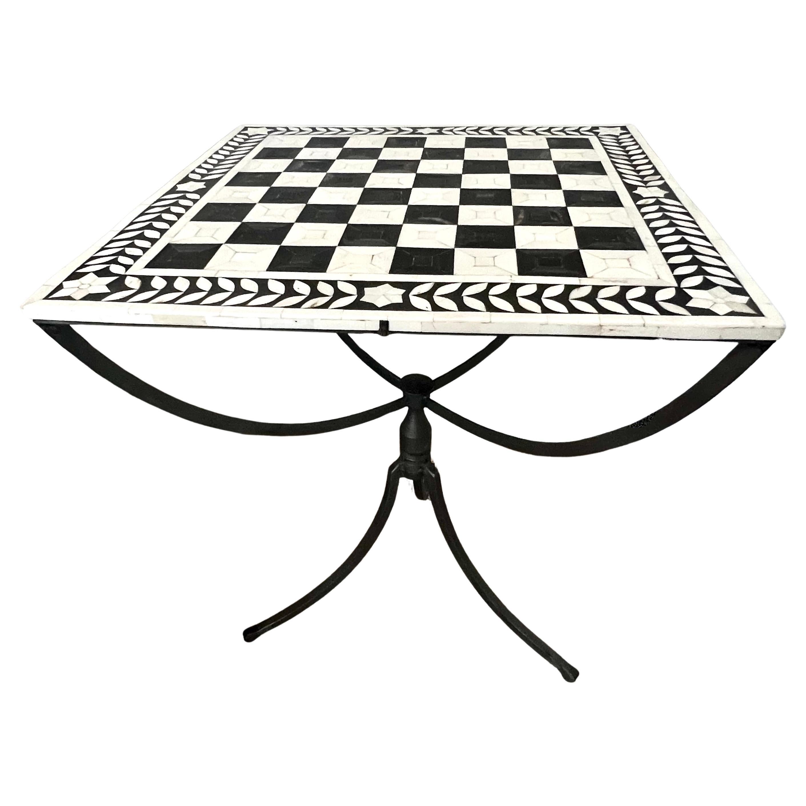 Pewter Gueridon Table with Inlay Tessellated Bone Top For Sale