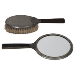 Pewter Hand Mirror and Brush by Just Andersen, 1920s, Denmark