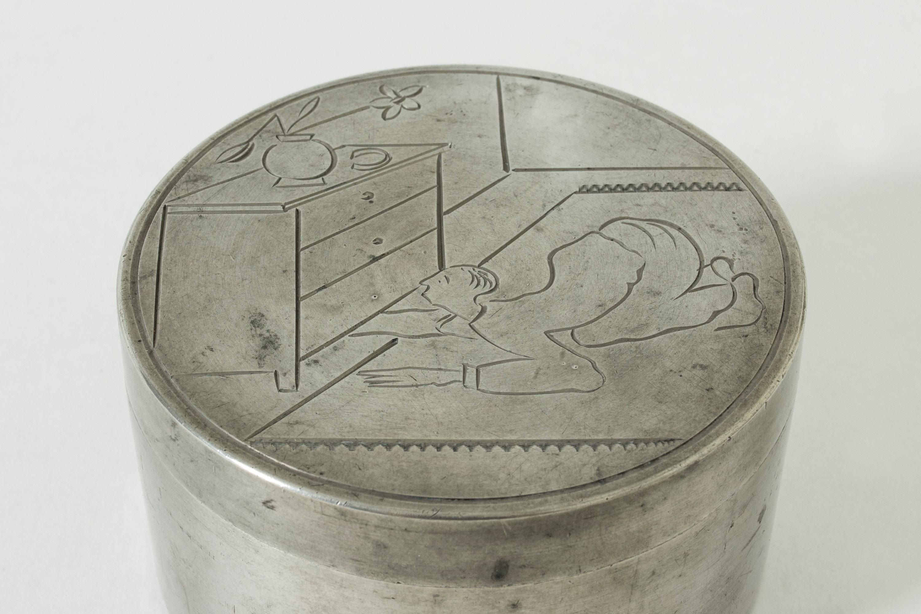 Pewter Jar by Sylvia Stave for C. G. Hallberg, Sweden, 1929 In Good Condition In Stockholm, SE