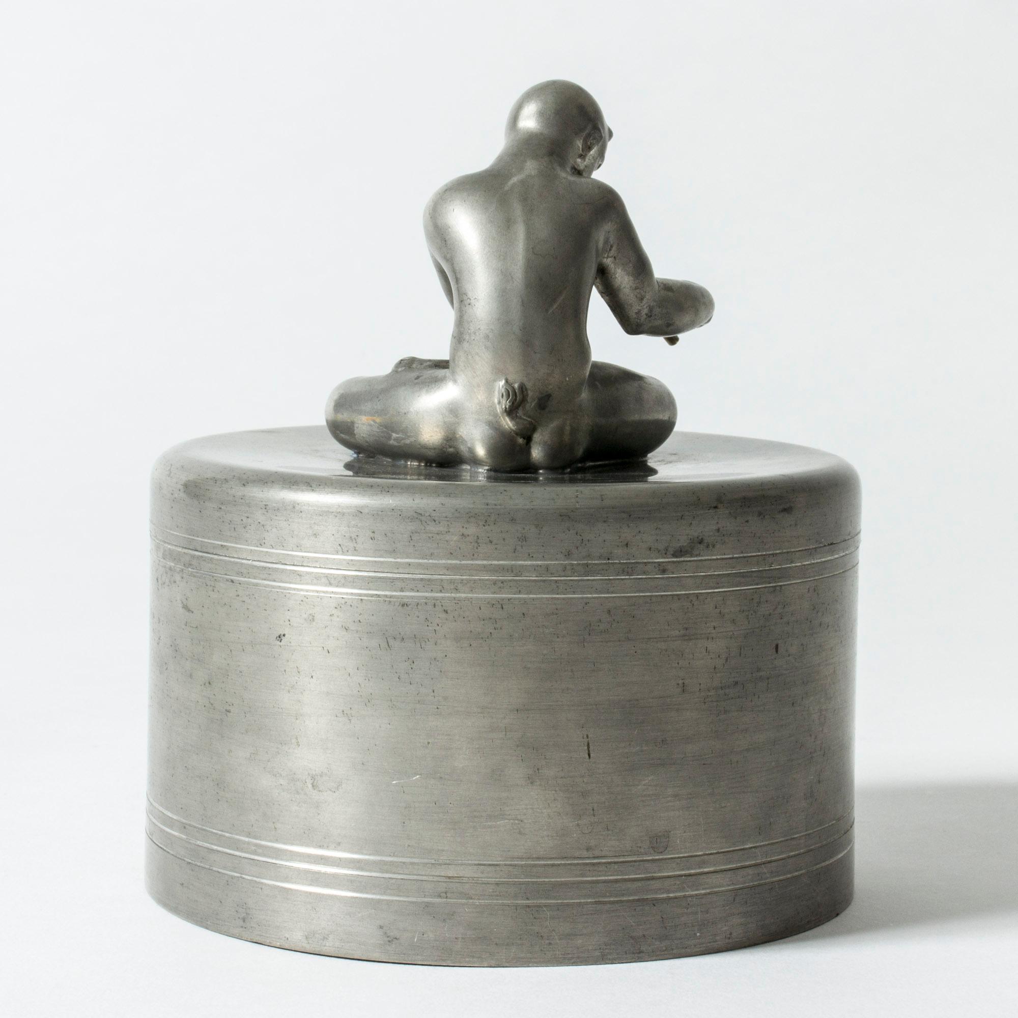 Swedish Pewter Jar Depicting Pan by Nils Fougstedt for Svenskt Tenn, Sweden, 1944 For Sale