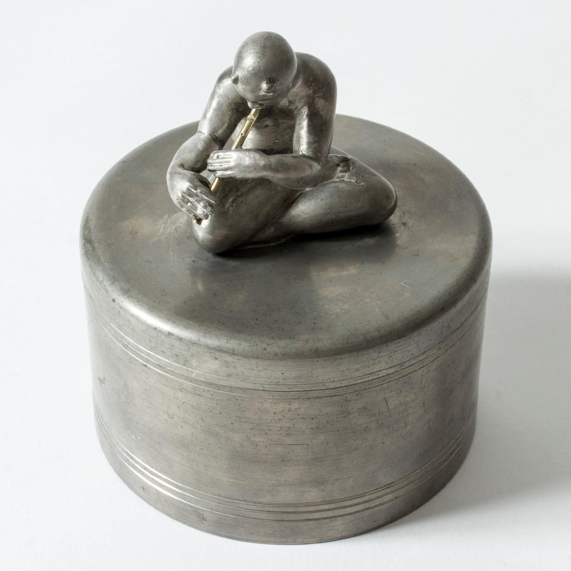 Pewter Jar Depicting Pan by Nils Fougstedt for Svenskt Tenn, Sweden, 1944 In Good Condition For Sale In Stockholm, SE