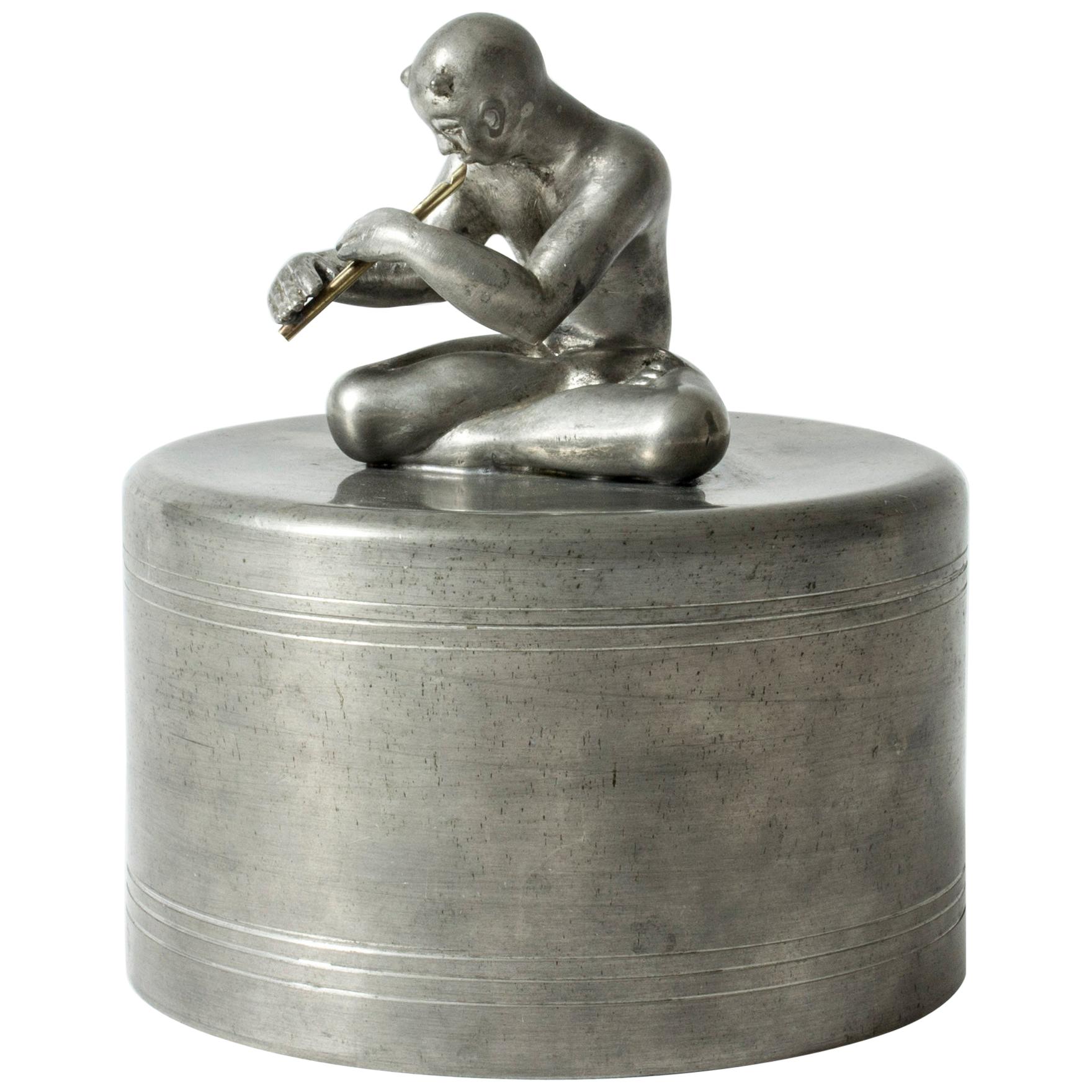 Pewter Jar Depicting Pan by Nils Fougstedt for Svenskt Tenn, Sweden, 1944 For Sale