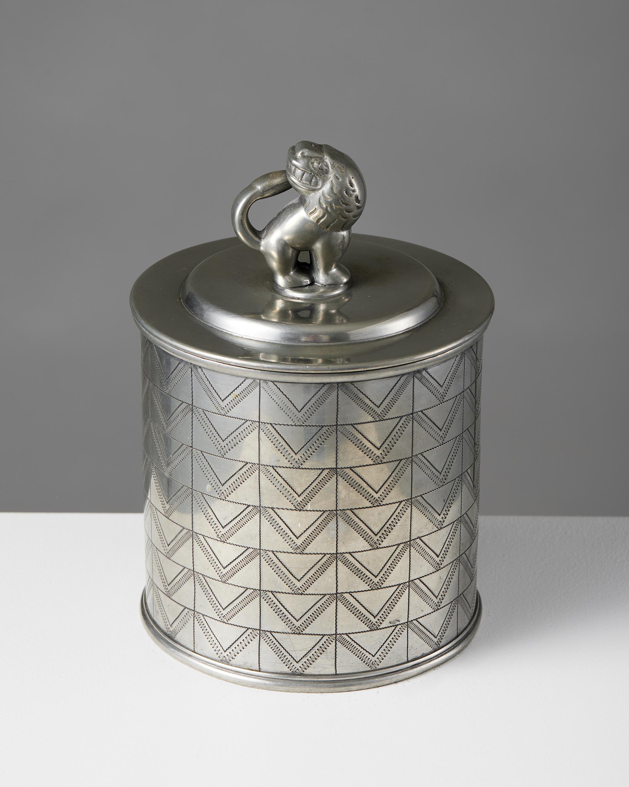 Swedish Pewter Jar with Lid Designed by Estrid Ericson for Svenskt Tenn, Sweden, 1930 For Sale