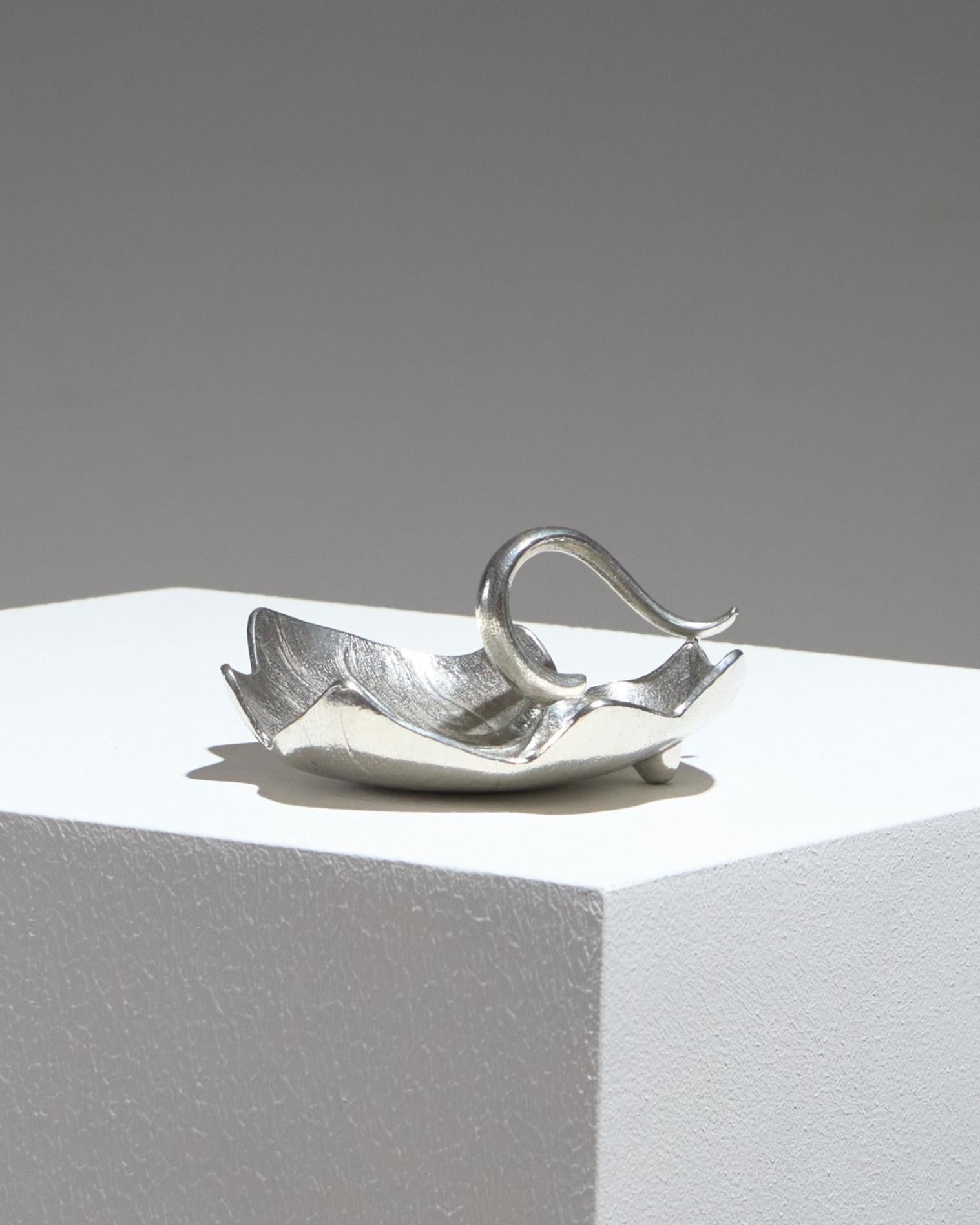 Art Deco Pewter Leaf Catchall, 1960s For Sale