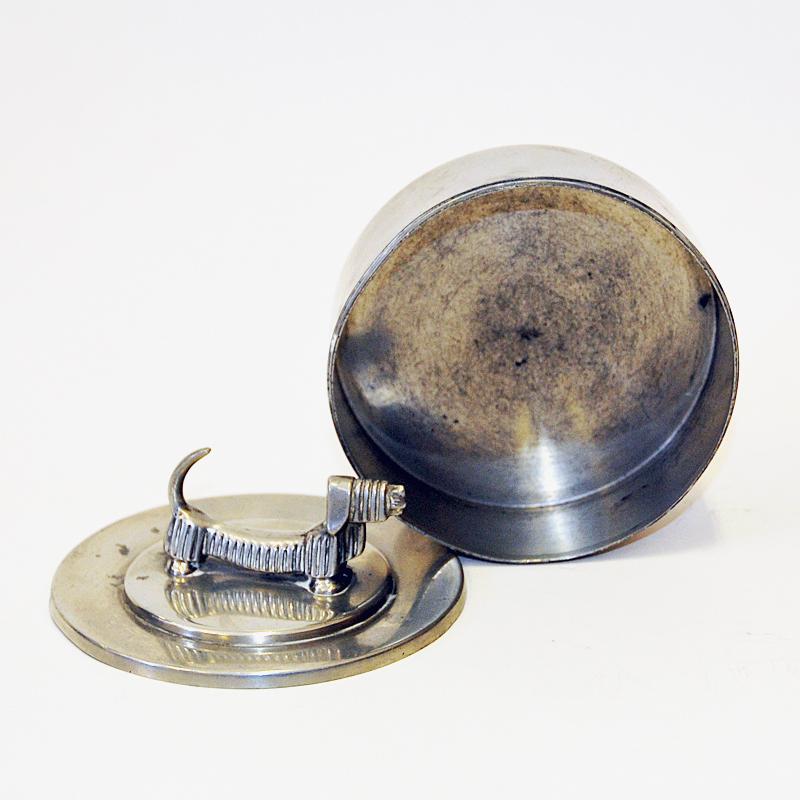 Mid-20th Century Pewter lid box with dog handle by Sylvia Stave for C.G. Hallberg 1938 Sweden.
