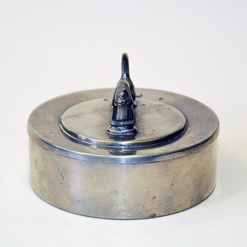 Pewter lid box with dog handle by Sylvia Stave for C.G. Hallberg 1938 Sweden. 1