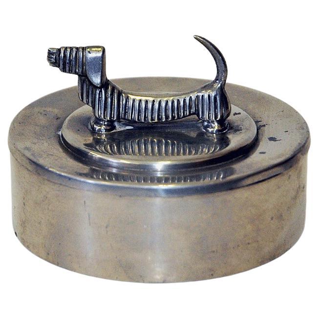 Pewter lid box with dog handle by Sylvia Stave for C.G. Hallberg 1938 Sweden.