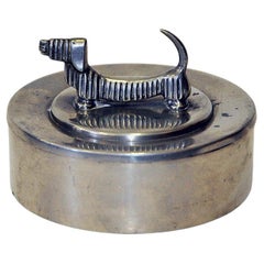 Pewter lid box with dog handle by Sylvia Stave for C.G. Hallberg 1938 Sweden.