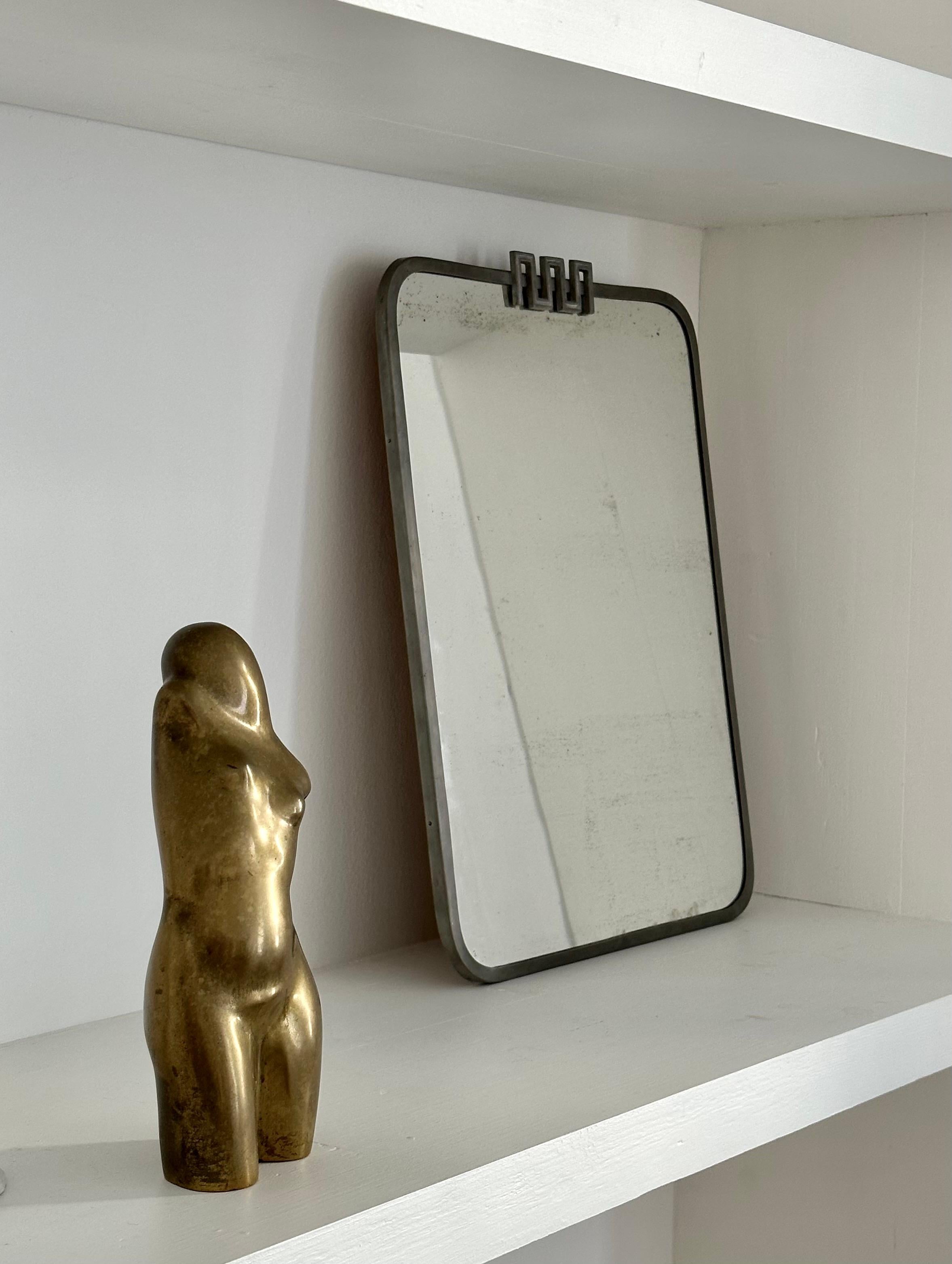 Scandinavian Modern Pewter Mirror designed by Nils Fougstedt and made by FAK, 1933, Sweden