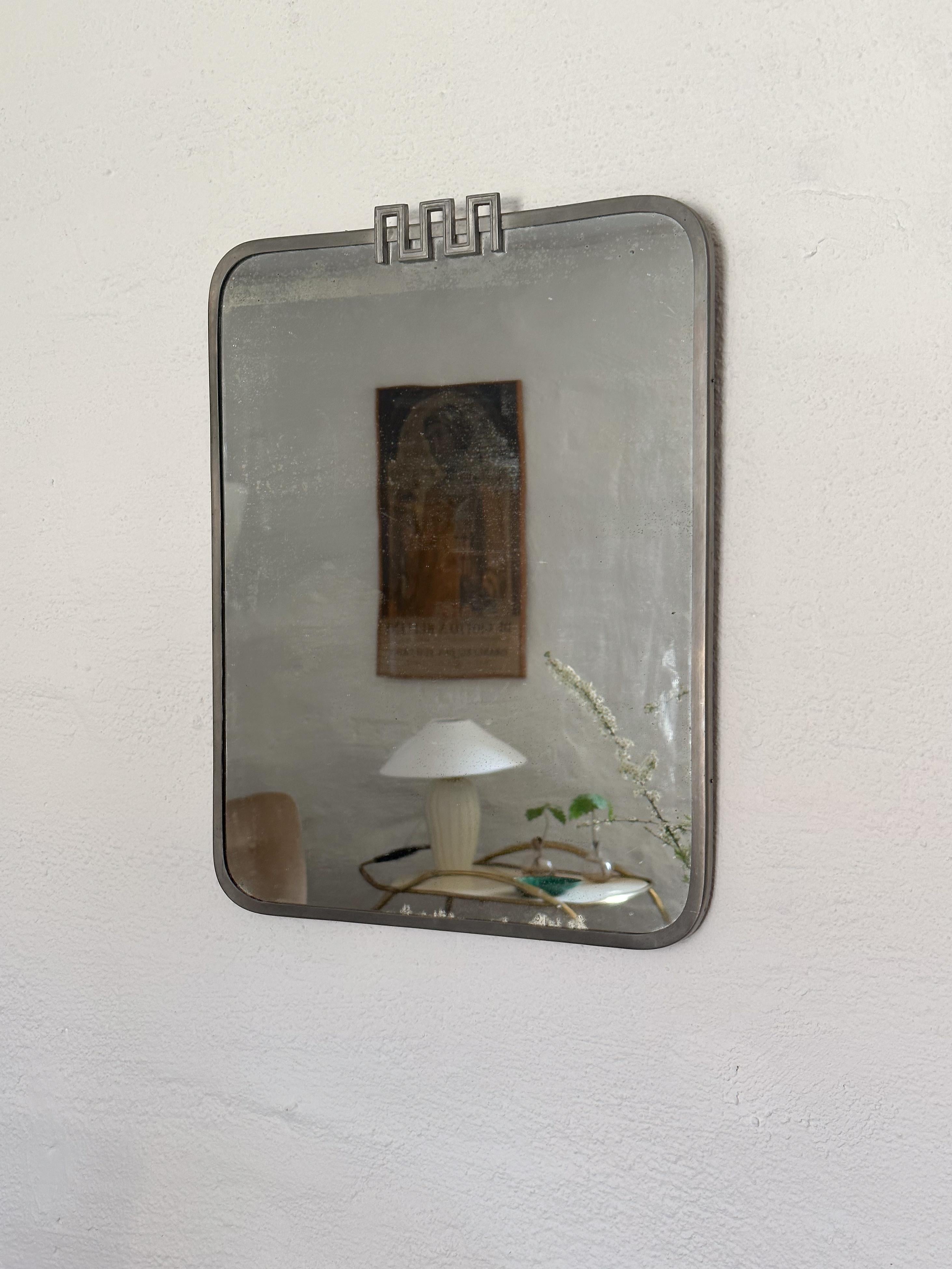 Swedish Pewter Mirror designed by Nils Fougstedt and made by FAK, 1933, Sweden