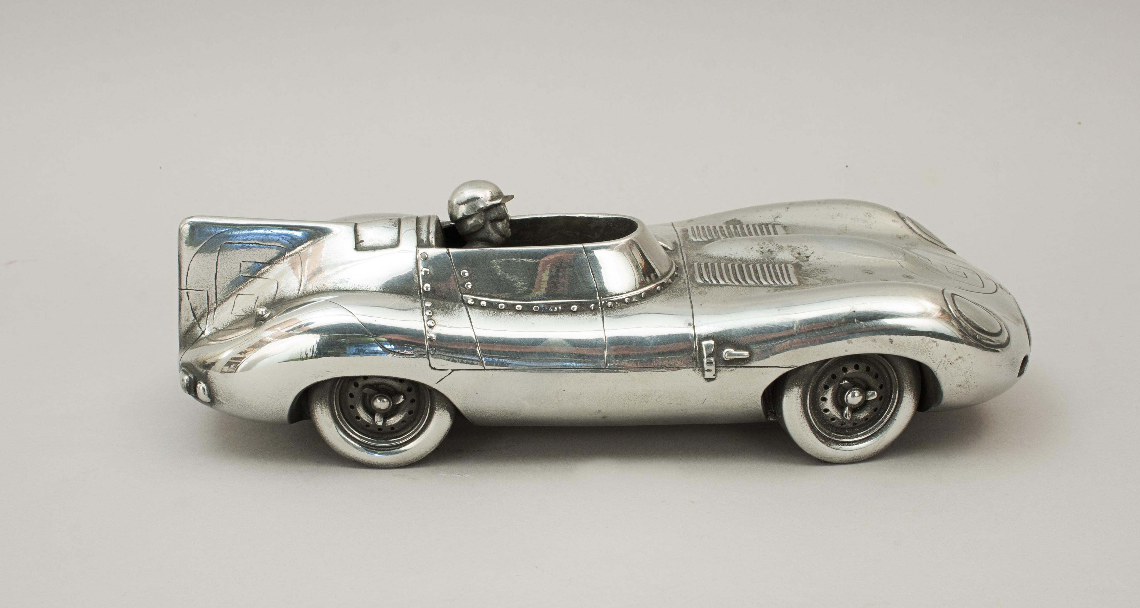 Late 20th Century Pewter Model of Mike Hawthorn / Ivor Bueb 1955 Le Mans-Winning Jaguar D-Type