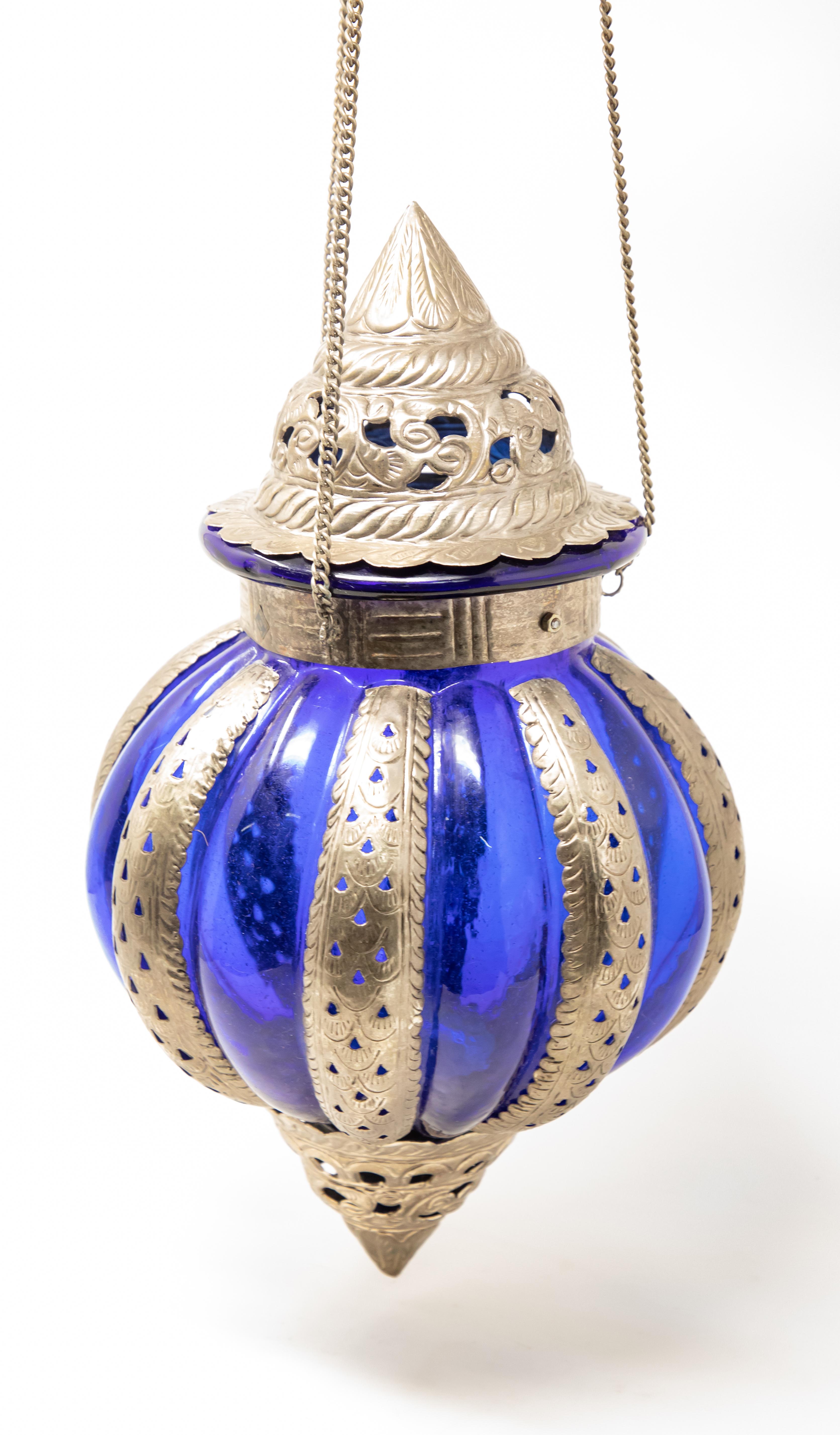 blue glass lantern