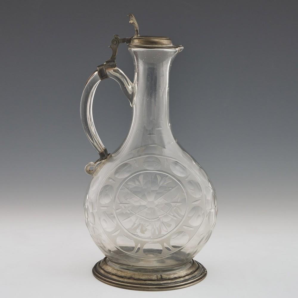 Bohemian Glass Claret Jug with Pewter Mount, circa 1790 For Sale