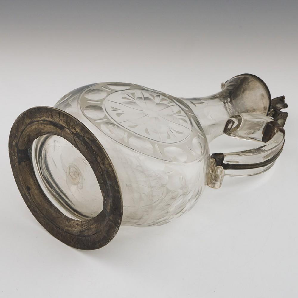 18th Century and Earlier Glass Claret Jug with Pewter Mount, circa 1790 For Sale